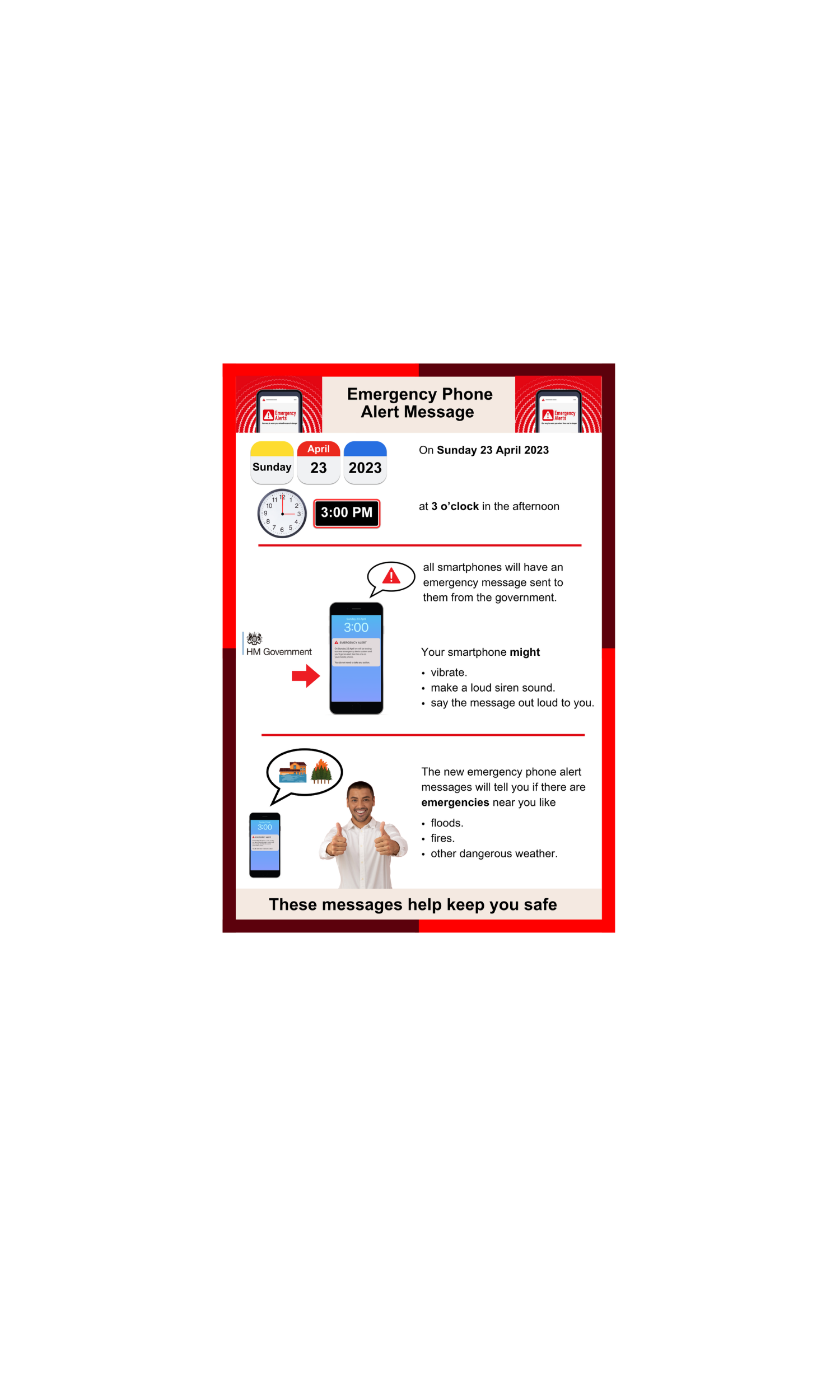 Easy Read Poster.

Request from a Social Care organisation:
"Can you make an Easy Read Poster about the upcoming phone text message alert from the government?"