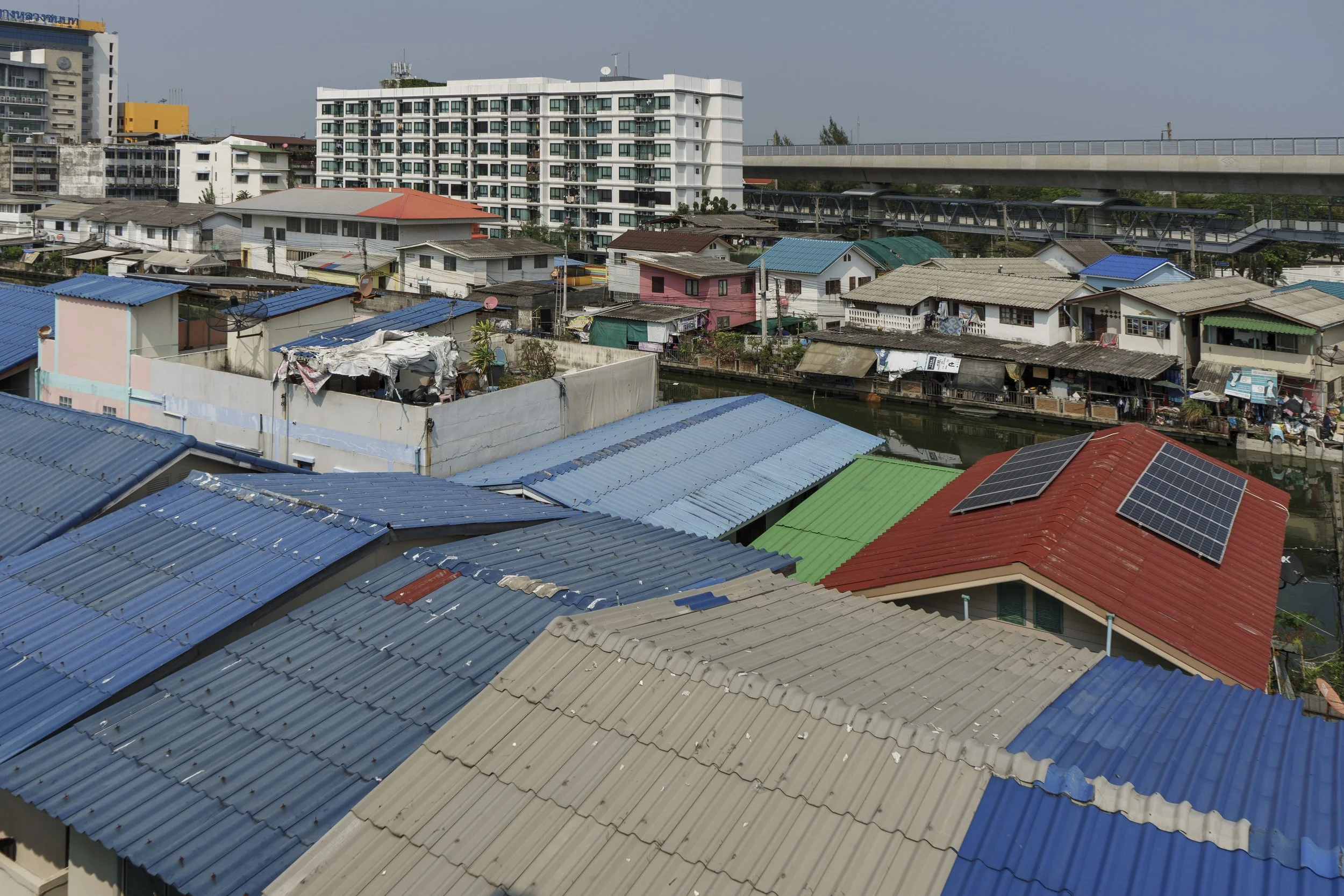Top view of the community where Bang-orn's solar cell installed roof can be seen on the right