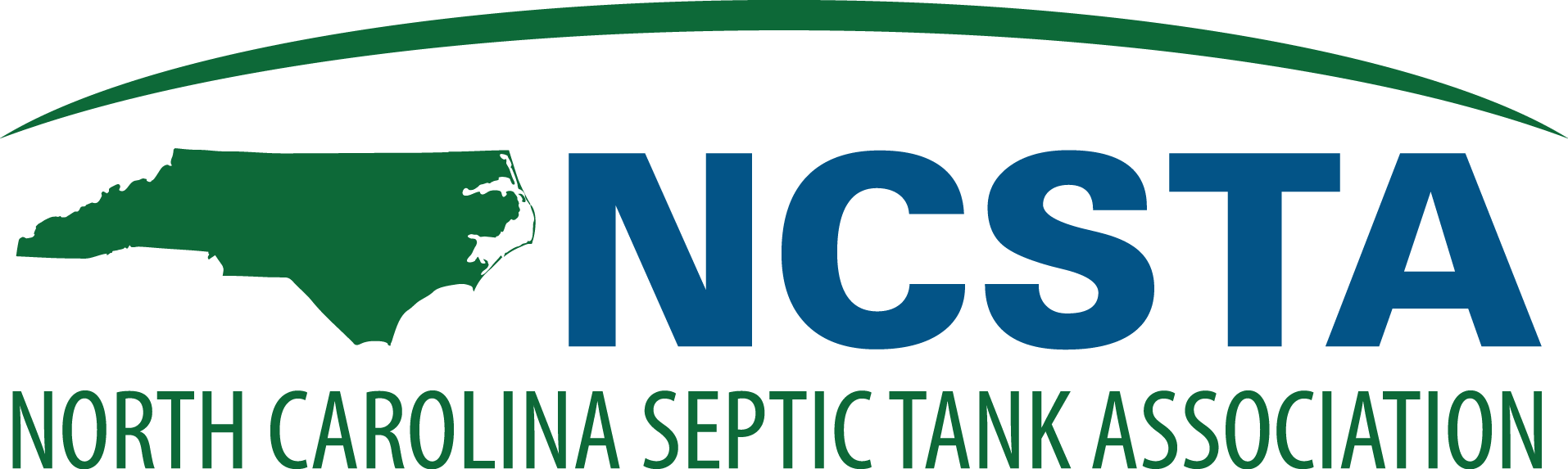 green outline of NC state and blue font North Carolina Septic Tank Association logo