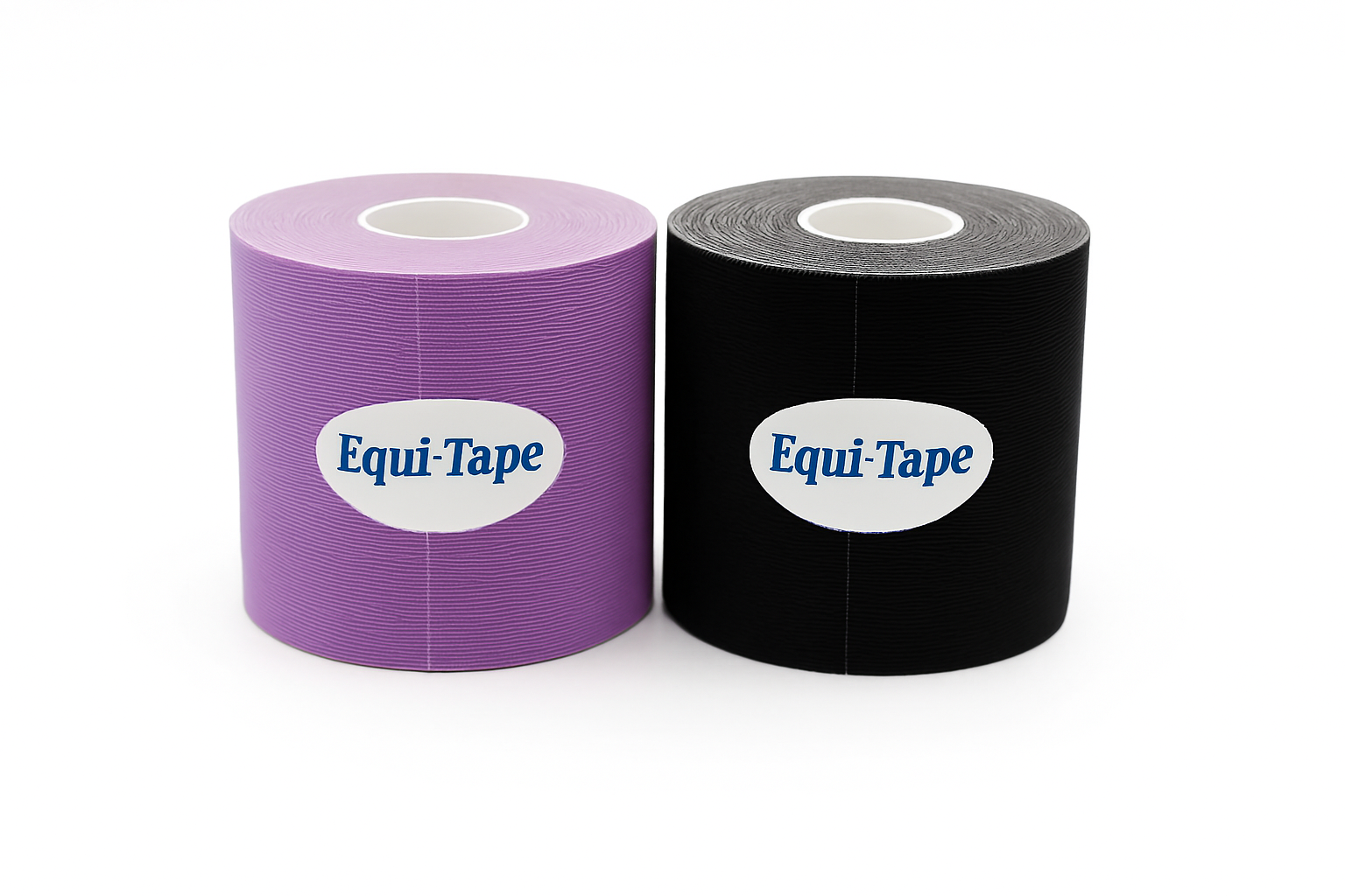 Two rolls of tape, one purple and one black, with labels reading 'Equi-Tape'