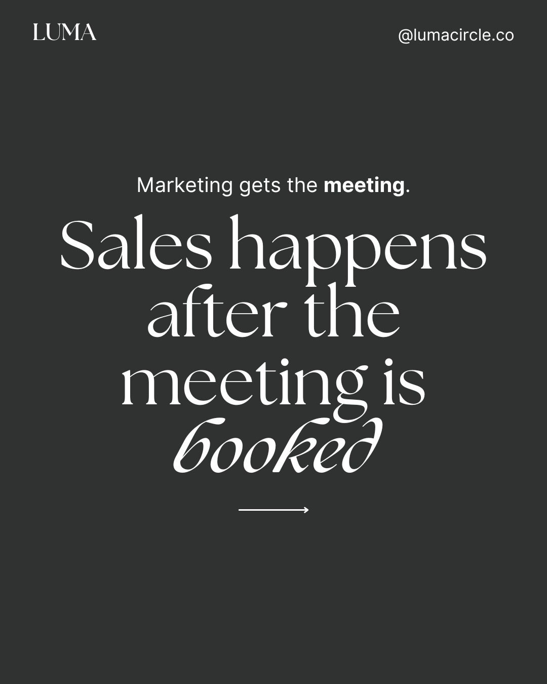 Many founders think sales is about convincing someone.

It&rsquo;s not.

If someone books a call with you, a lot has already happened:

Your content
Your positioning
Your reputation
Your referrals

Marketing did its job.
The meeting is simply where t