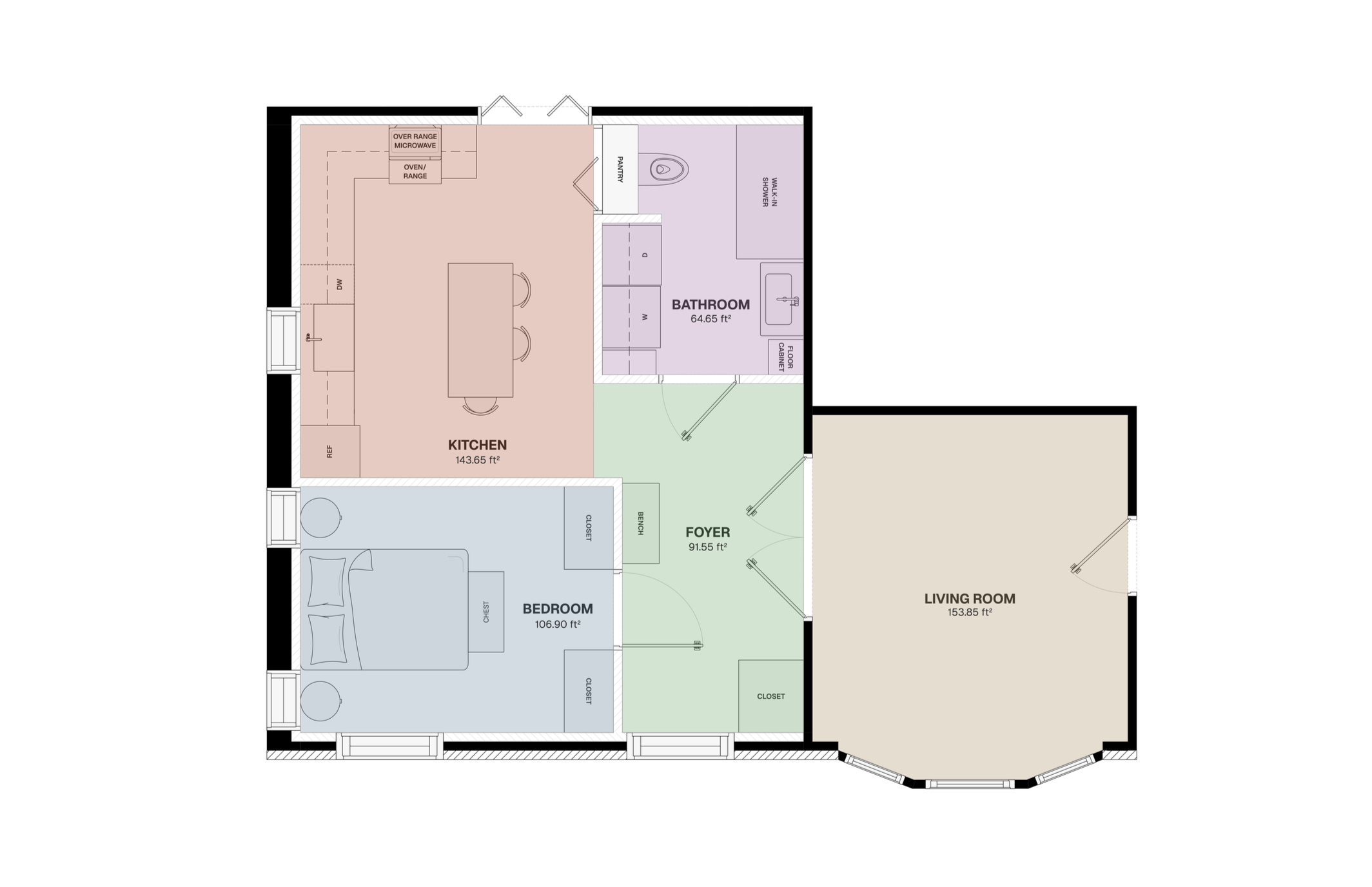 Rochester NY garage conversion floor plan for an in-law suite designed for aging in place.