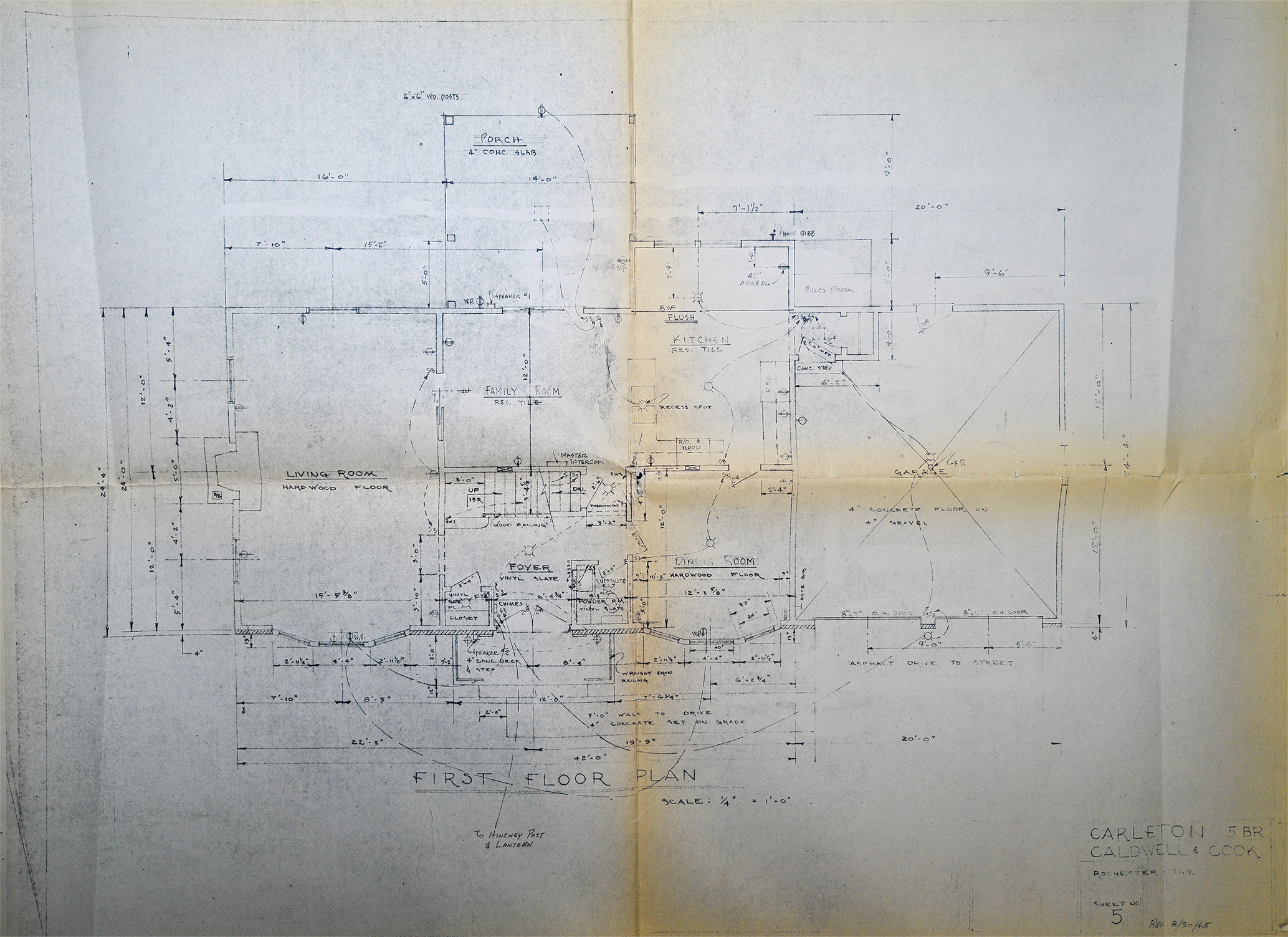 Original 1960s floor plan blueprint for a Rochester NY garage conversion into an in-law suite.