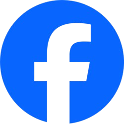 Facebook logo with a blue circular background and a black lowercase 'f'.