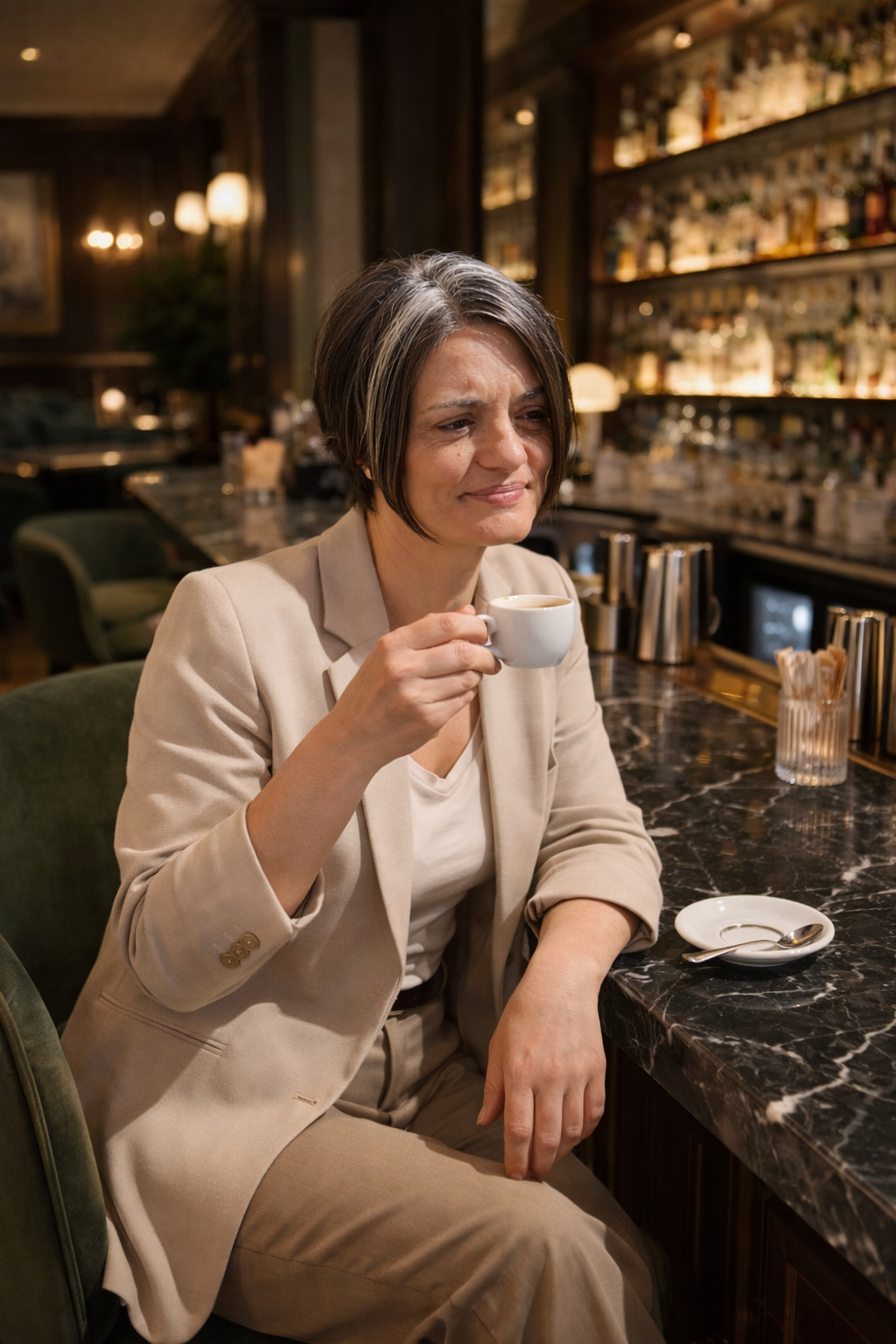 Vanessa Galperti sorridente con una tazza di caffè