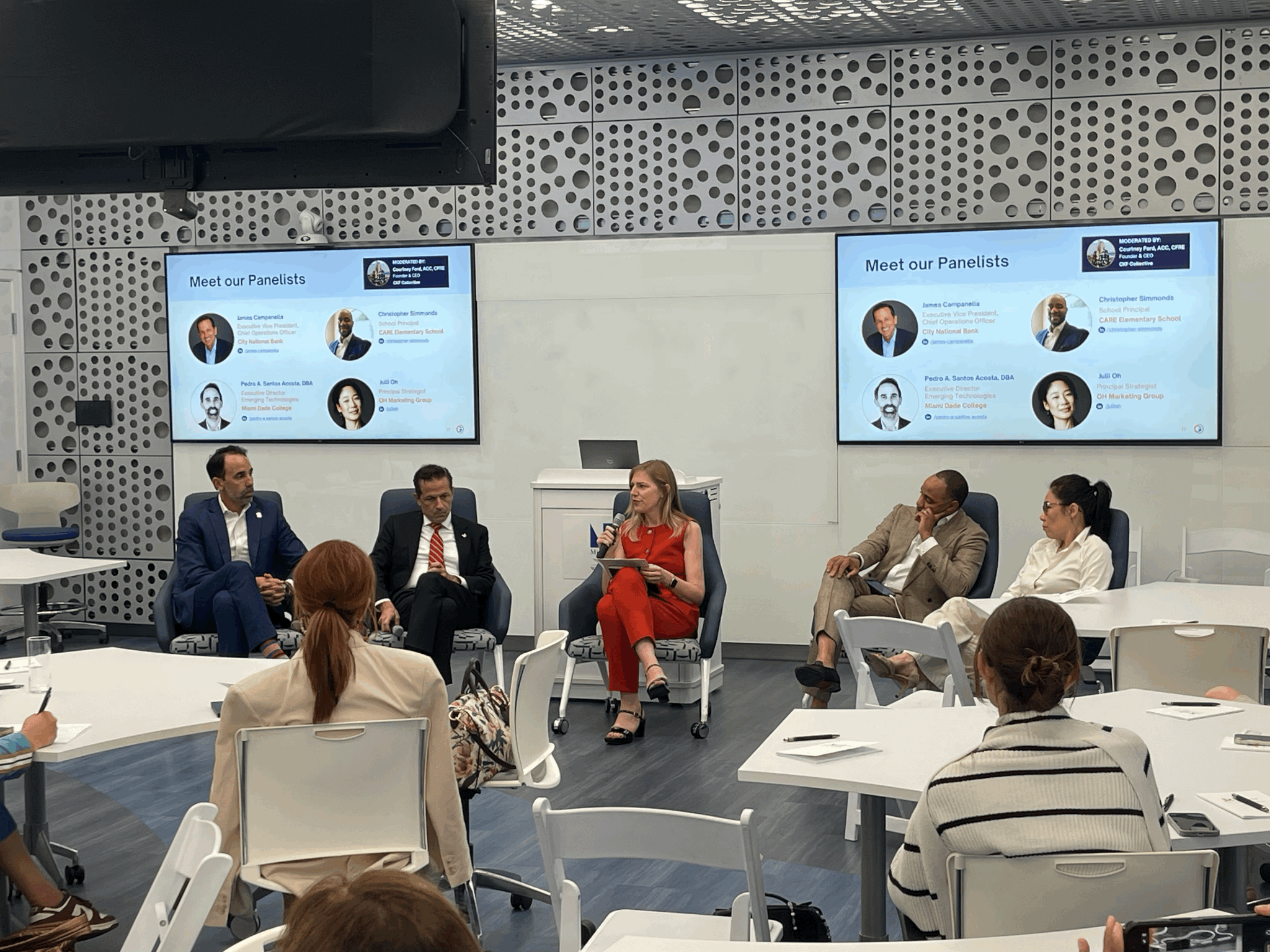 Courtney K. Ford moderating a panel on leadership in the age of AI at Miami Dade College's AI Center