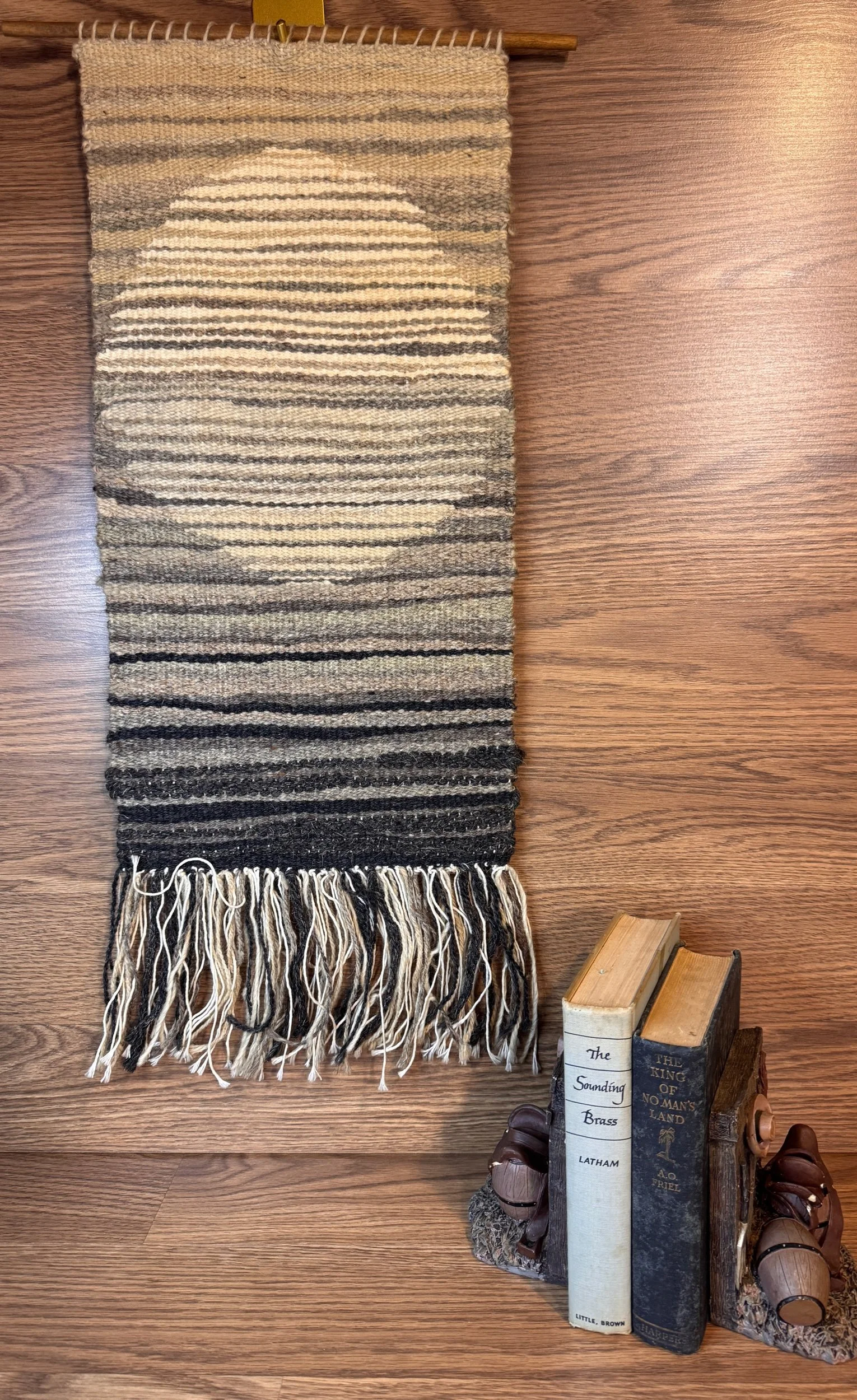 Handwoven Wool Wall Hanging – Neutral Sun Motif Fiber Art