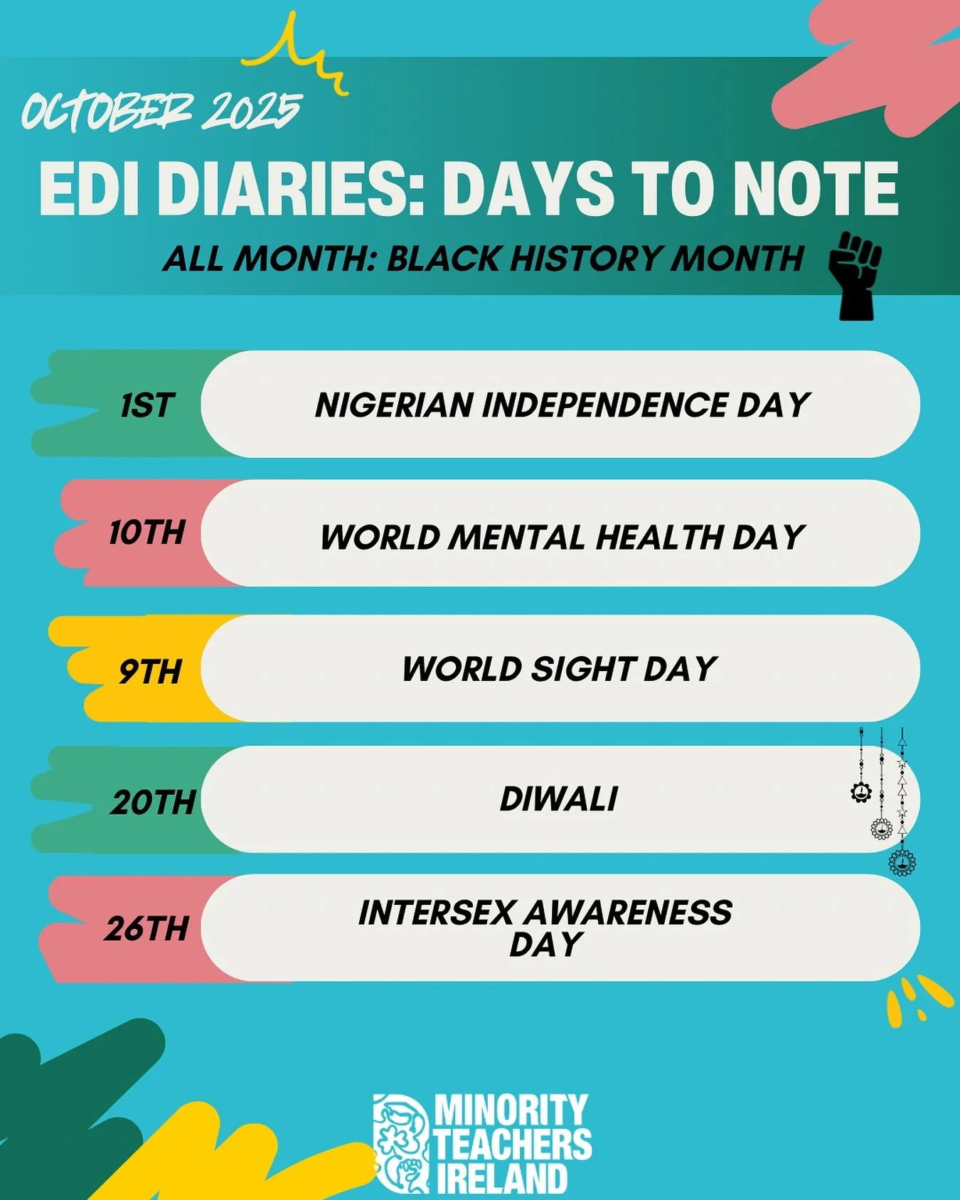 OCTOBER IS ALMOST HERE🍁, here are some dates people might forget about. Will be updating the child activities EDI powerpoint too✨

#fyp #octoberdiaries #EDI #inclusion #teachers