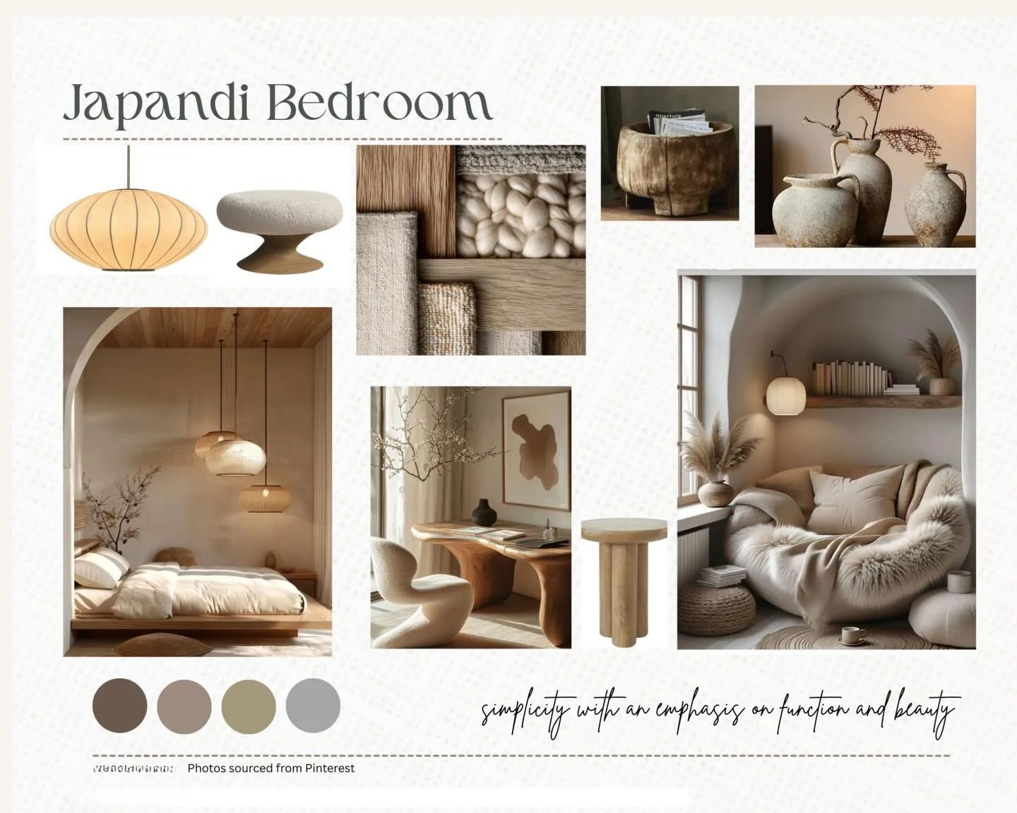 Mood Board ✨ Japandi Bedroom
This Japandi-inspired bedroom mood board blends the quiet minimalism of Japanese design with the warmth and functionality of Scandinavian interiors. Japandi style is rooted in simplicity, natural materials, and a sense of