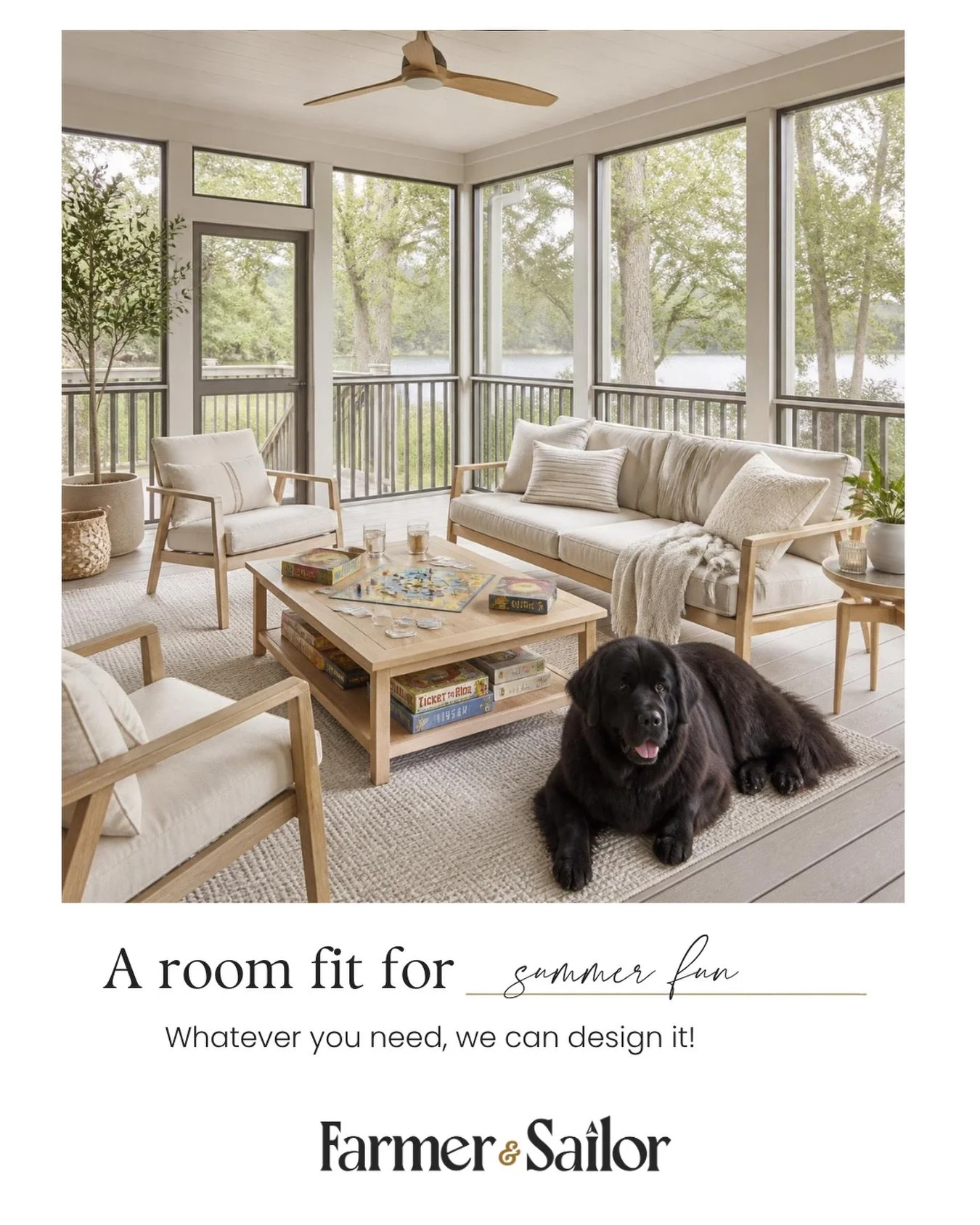 A room made for slow mornings, game nights, and endless summer fun.
From the perfect seating arrangement to seamless indoor-outdoor living, every detail is thoughtfully designed to bring comfort, beauty, and functionality together.
At Farmer &amp; Sa