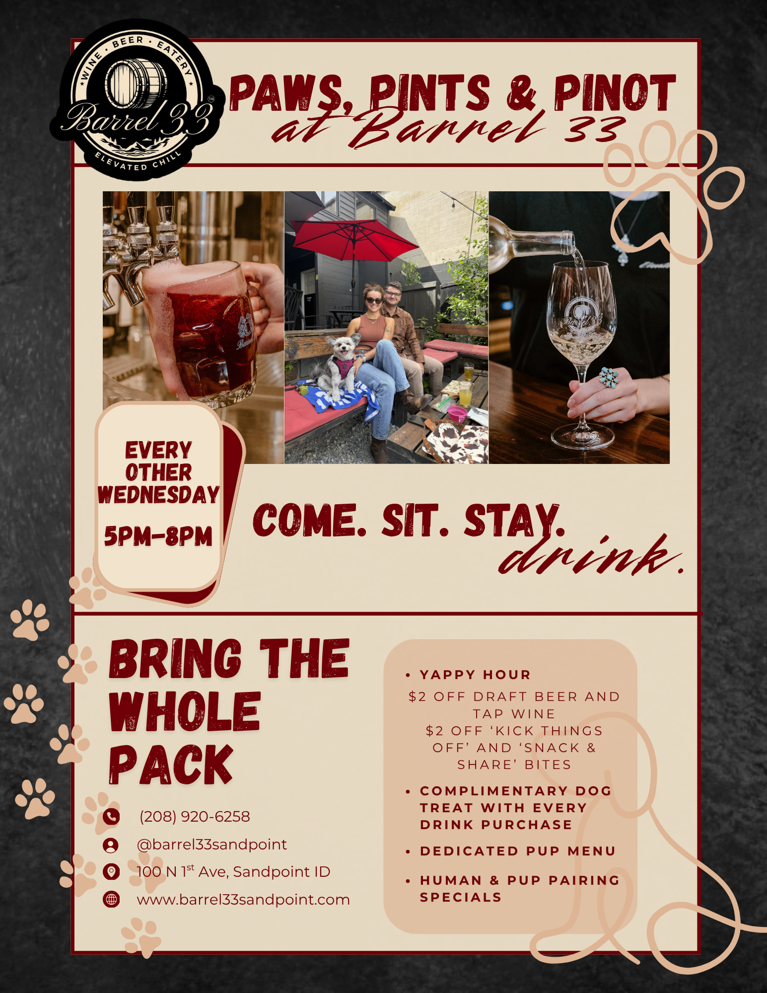 Paws, pints &amp; pinots + LIve Music