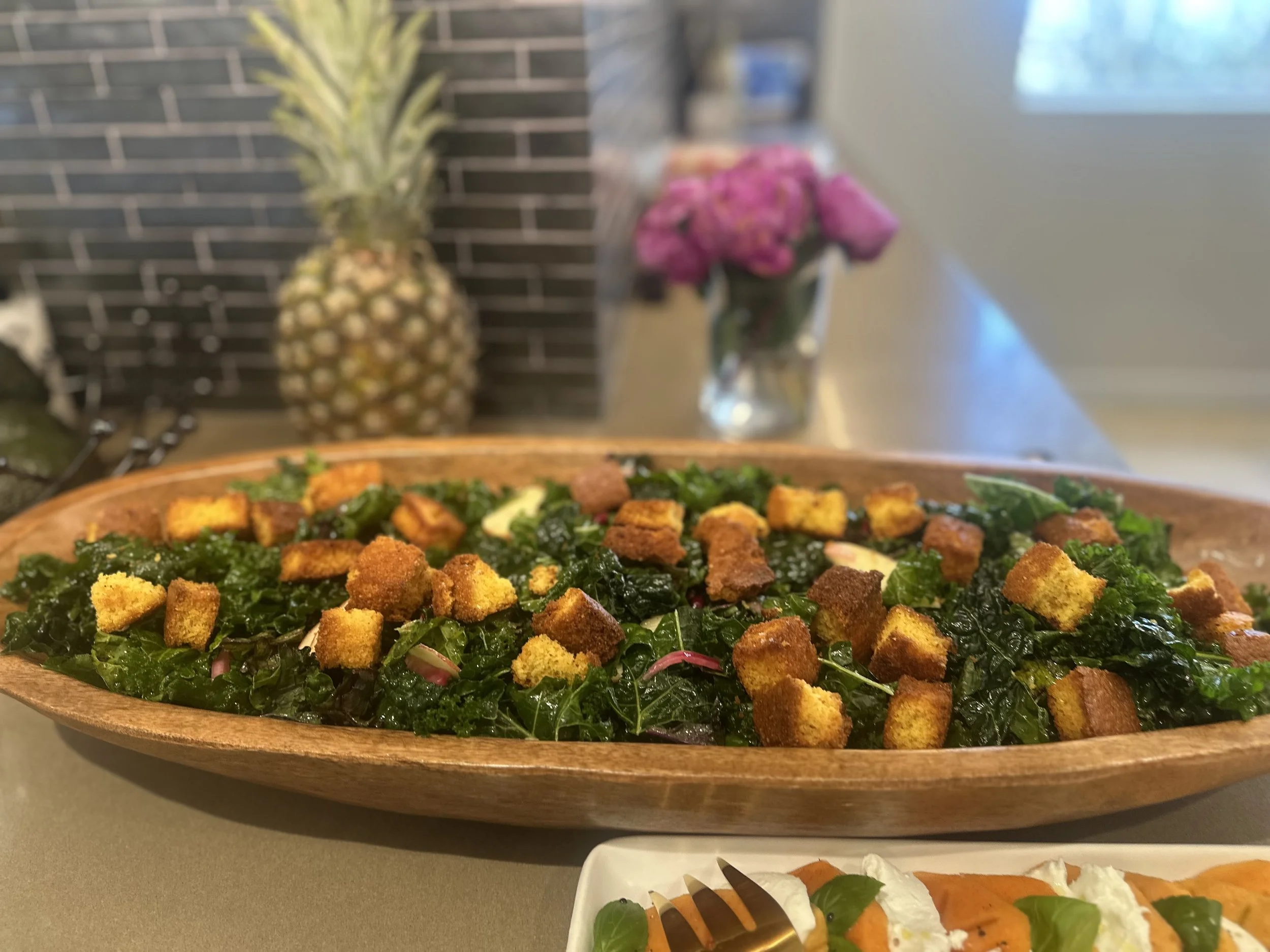 Harvest Kale Salad with Cornbread Croutons- Party size