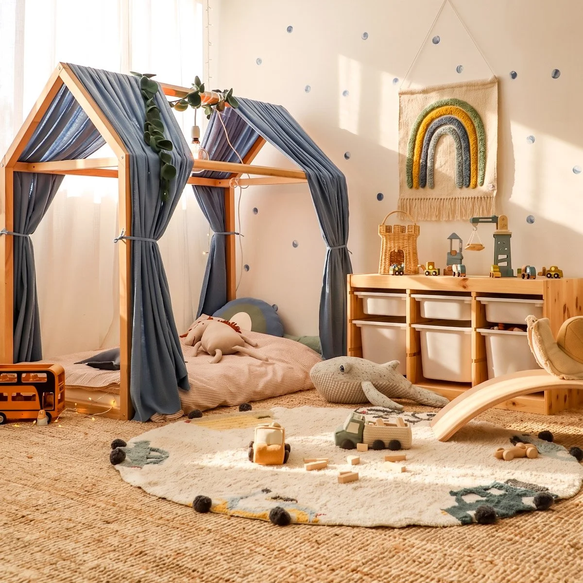 Kinderzimmer mit ausgewählten Produkten, die schön und alltagstauglich sind