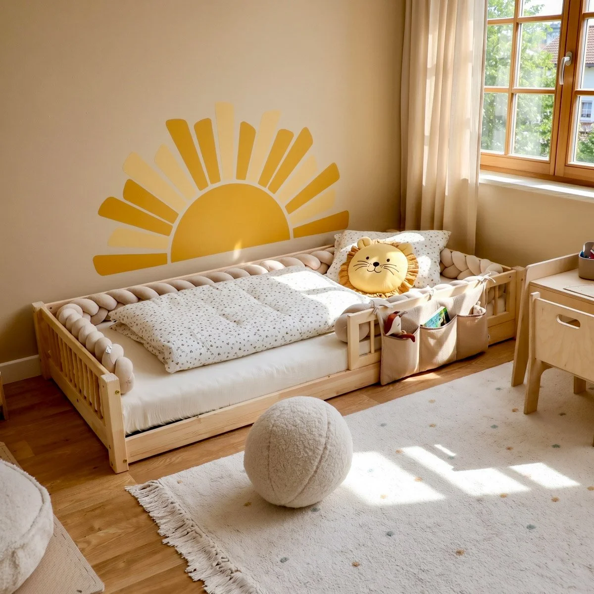 Kinderzimmer mit natürlichen Materialien, ruhiger Gestaltung und sinnvoller Produktauswahl