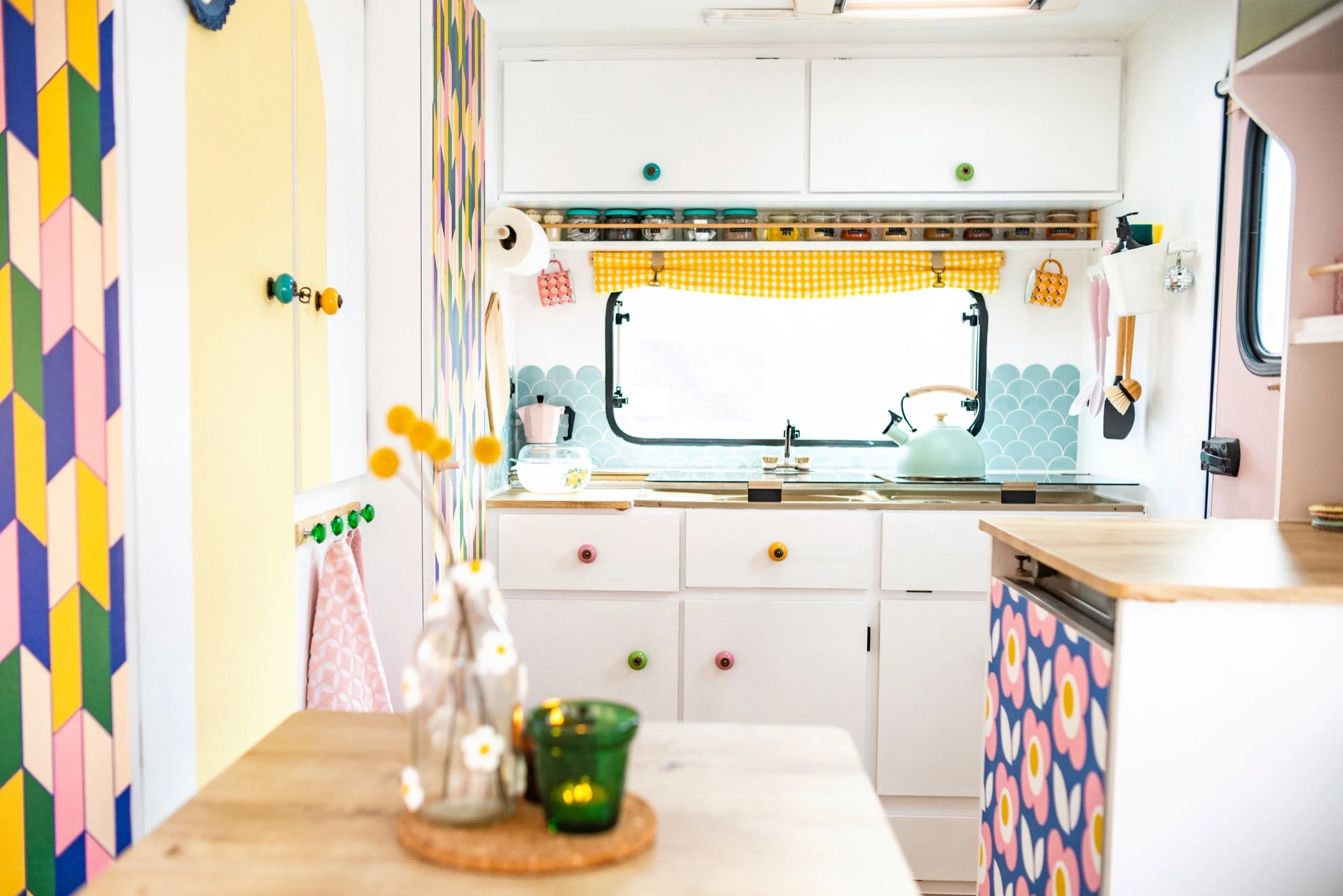vintage caravan interior with retro details