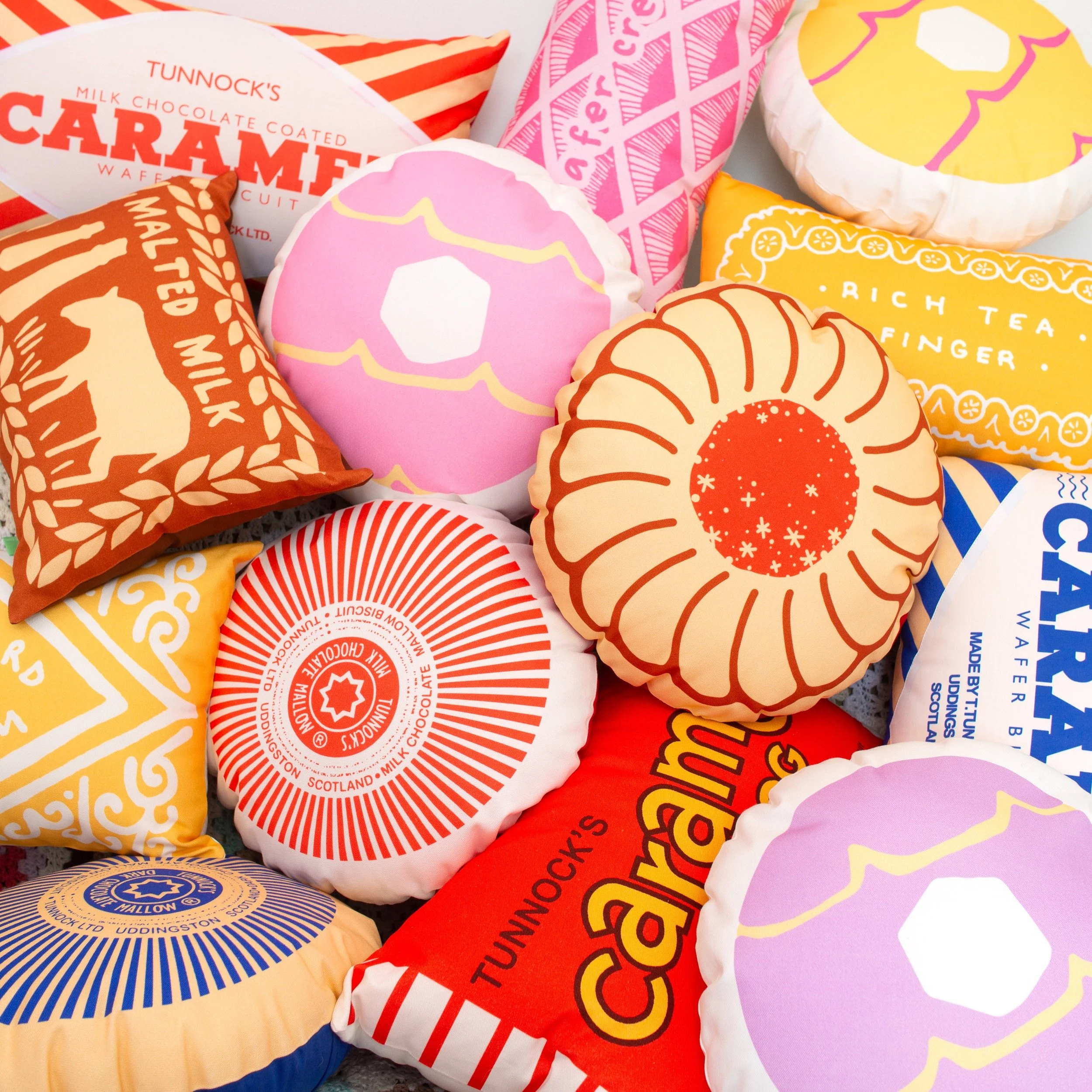 a stack of biscuit cushions close up