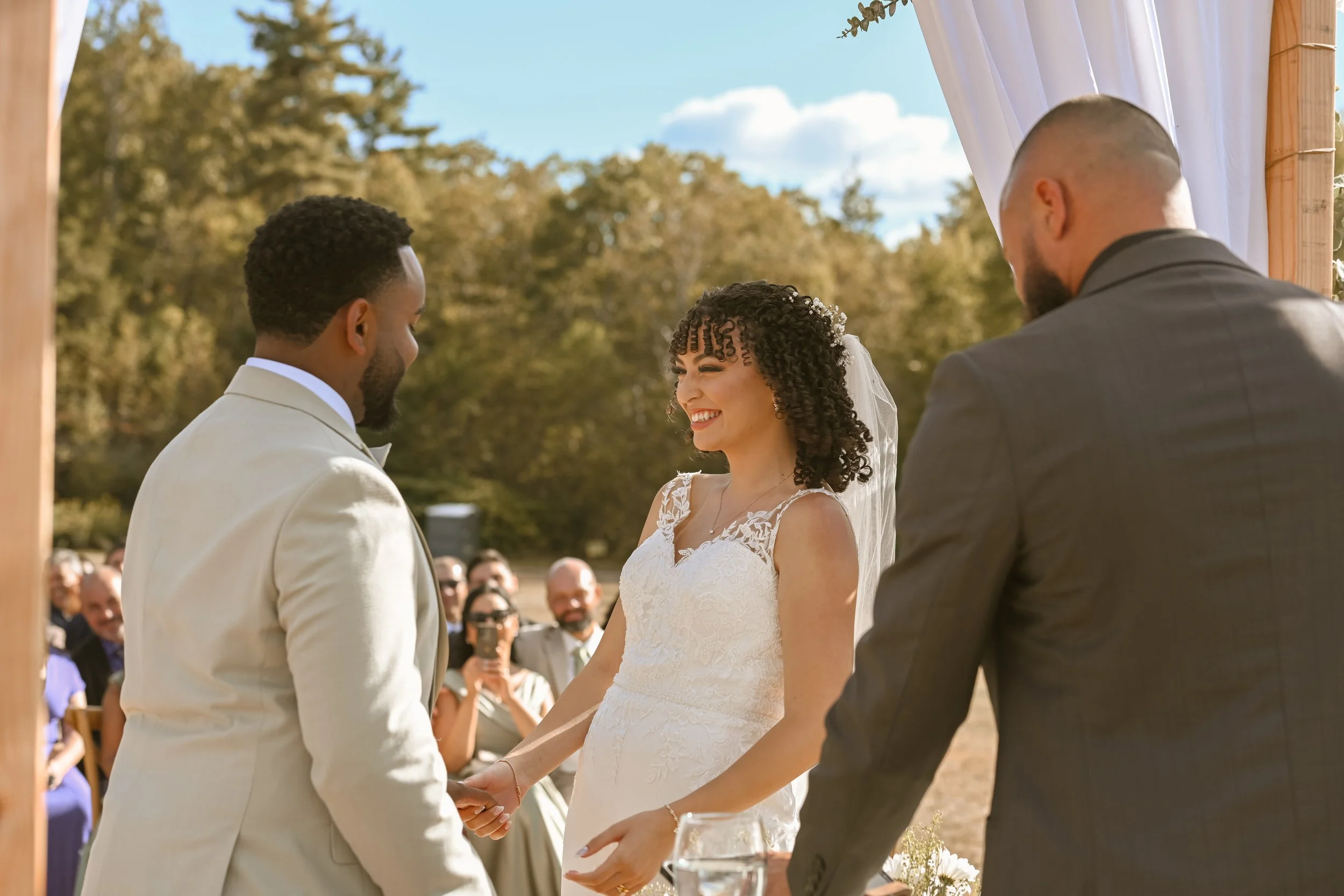 Bride looking at groom during wedding ceremony | Hacienda wedding venue 