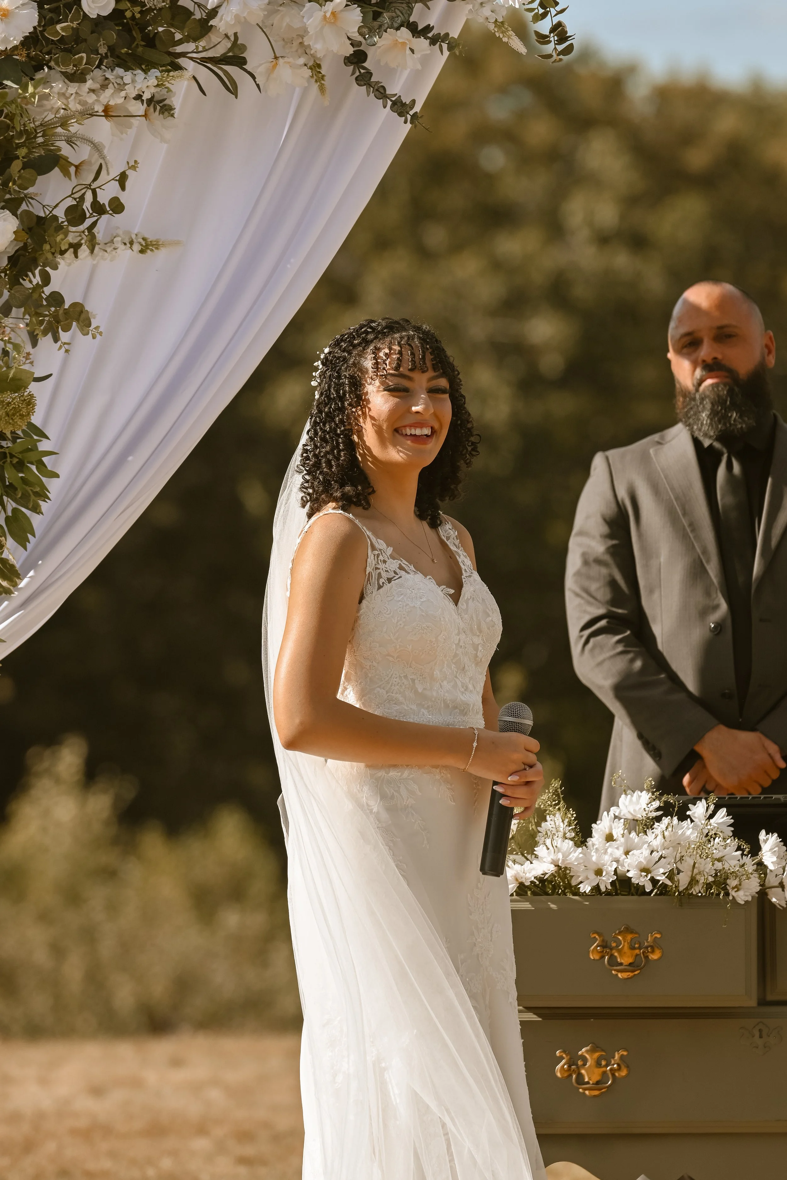 Bride on wedding day during ceremony | Hacienda wedding venue 