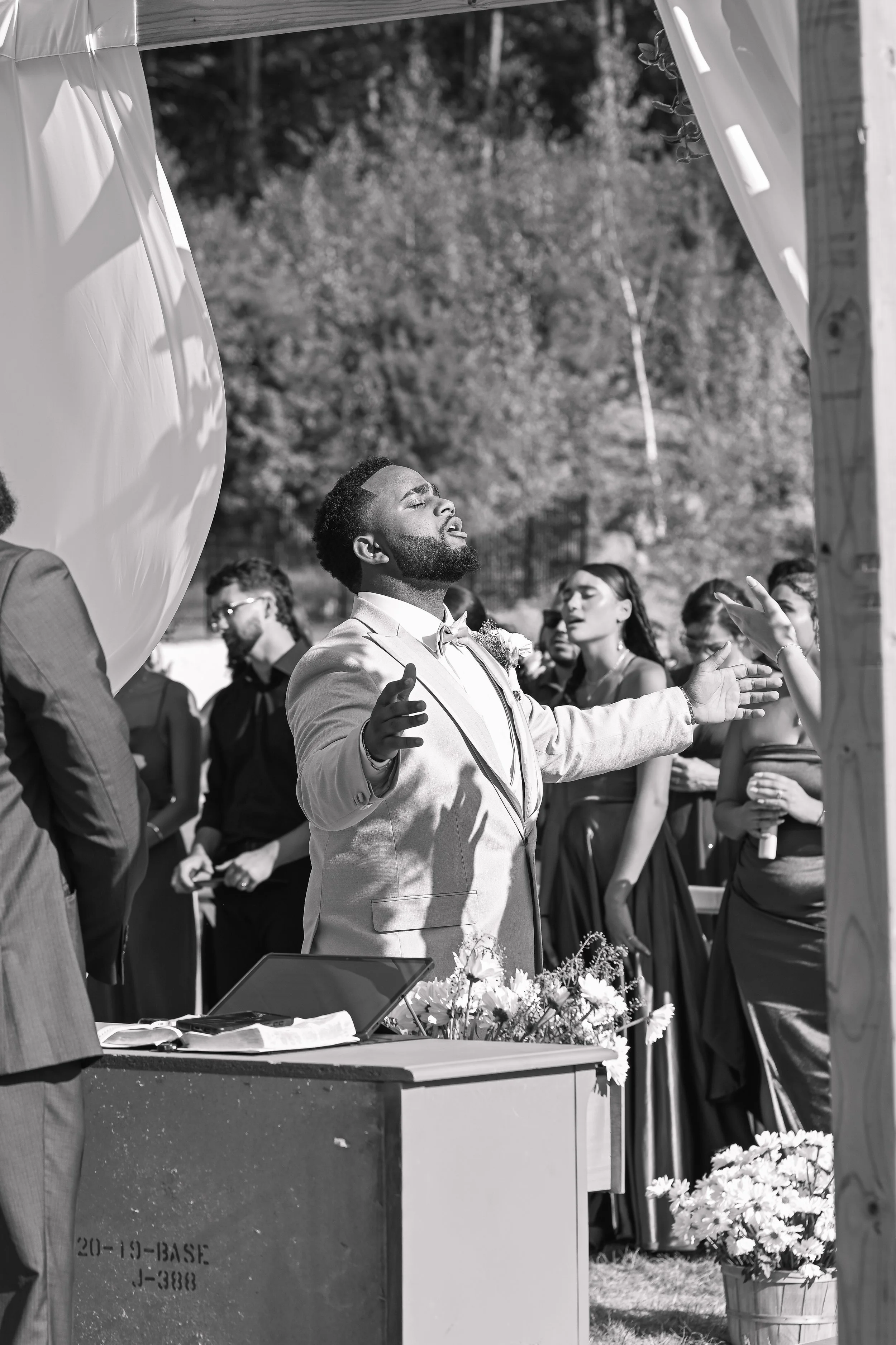 Groom worshiping during wedding ceremony | Hacienda wedding venue 