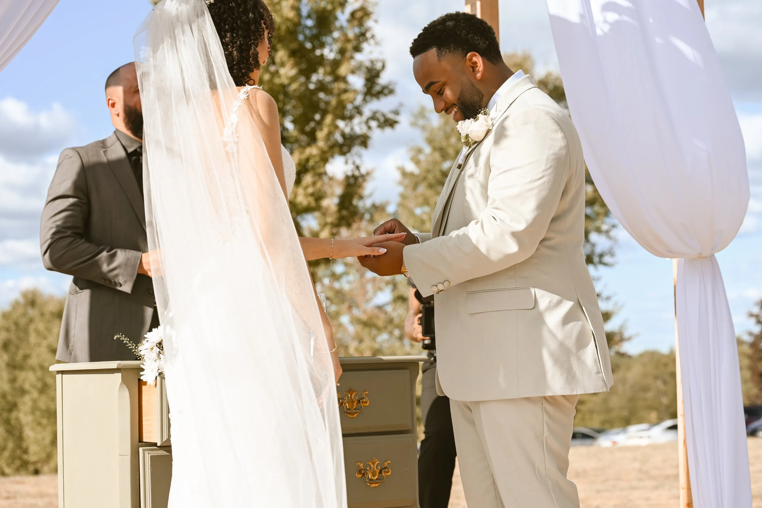 Groom Exchanging ring on wedding day | Hacienda wedding venue 