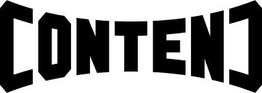 The word 'CONTENT' written in bold, stylized black text with a curved design.