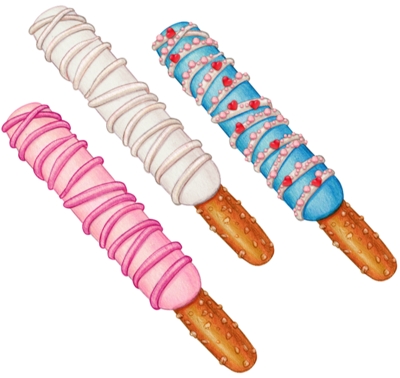Three decorated ice cream bars with colorful coatings and toppings, each on a stick.