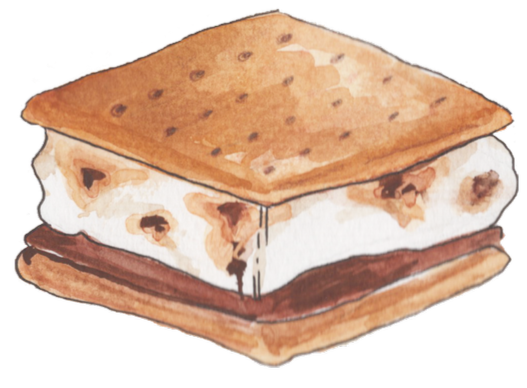 A toasted marshmallow s'more with graham cracker and chocolate.