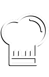 Outline of a chef's hat, with a rounded top and a flat, pleated band at the bottom.