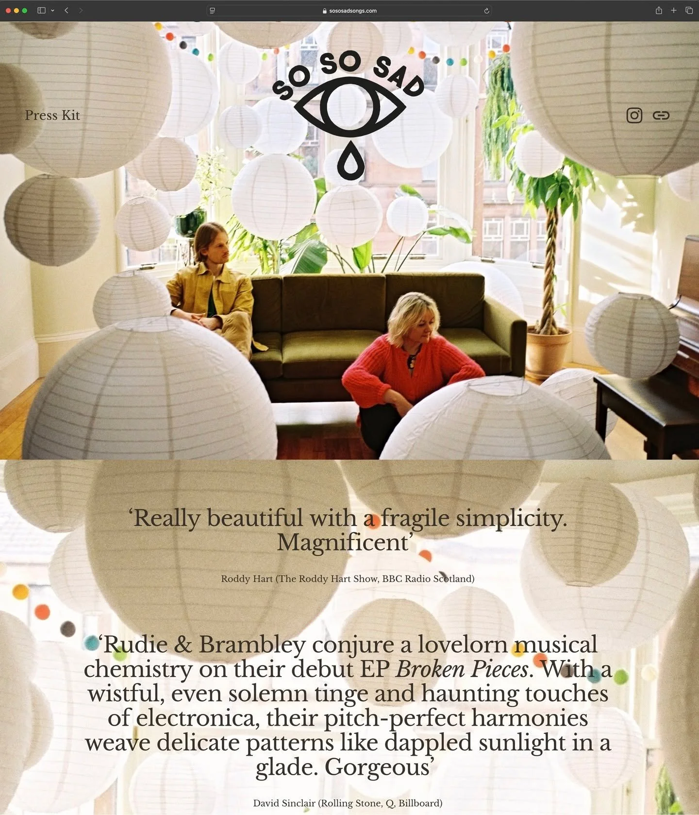 We have a website!!! Rudie has been working away with the beautiful images from @itslaurameek to create a one stop shop for all your So So Sad needs... link in bio. Find us here ❤️ - WWW.SOSOSADSONGS.COM