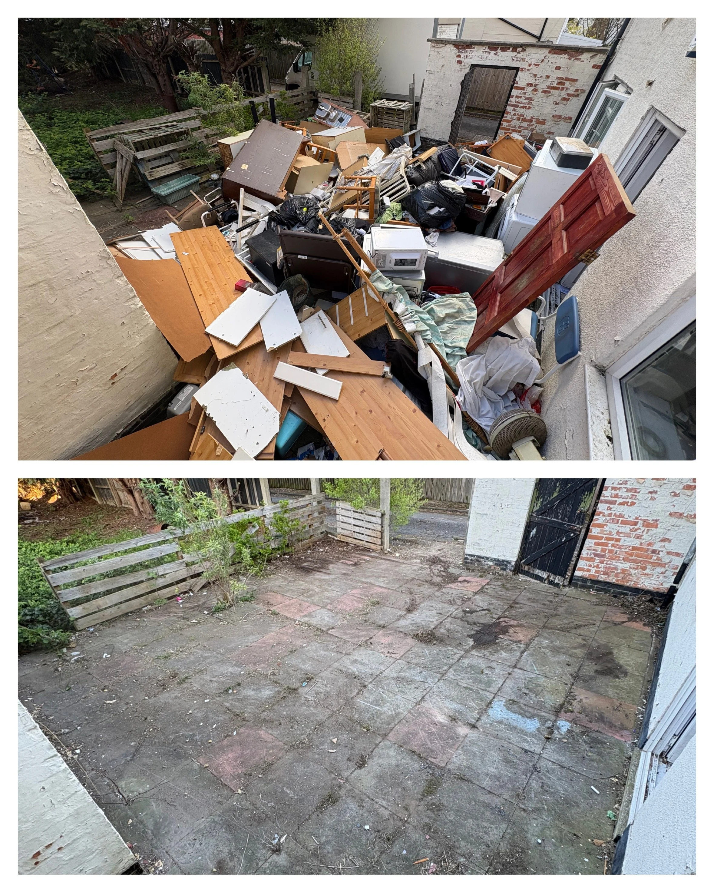 Garden clearance before and after waste removal in Liverpool
