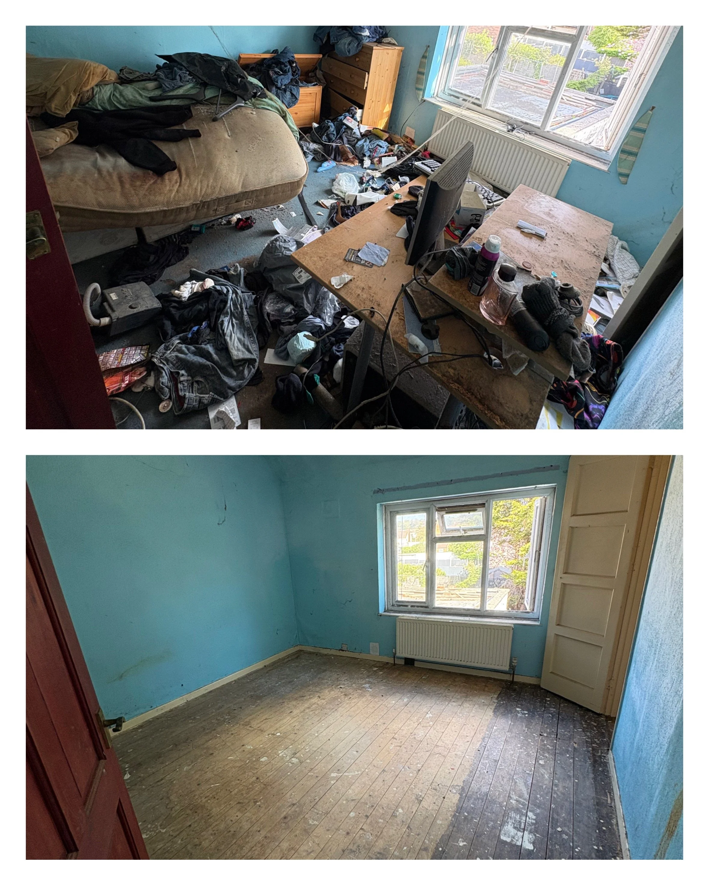 Bedroom before and after house clearance in Liverpool