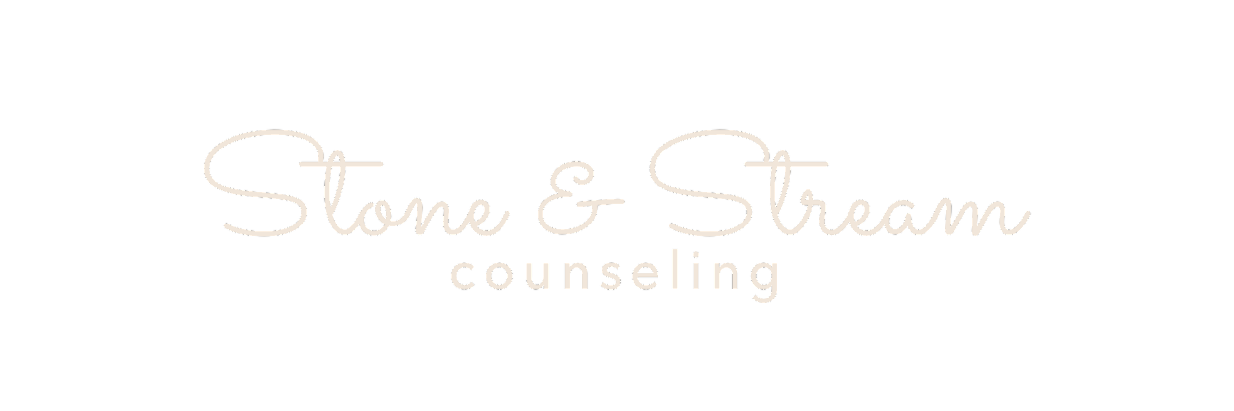 Logo for Stone & Stream Counseling with the words 'Stone & Stream' in cursive and 'counseling' in lowercase letters underneath, all on a black background.