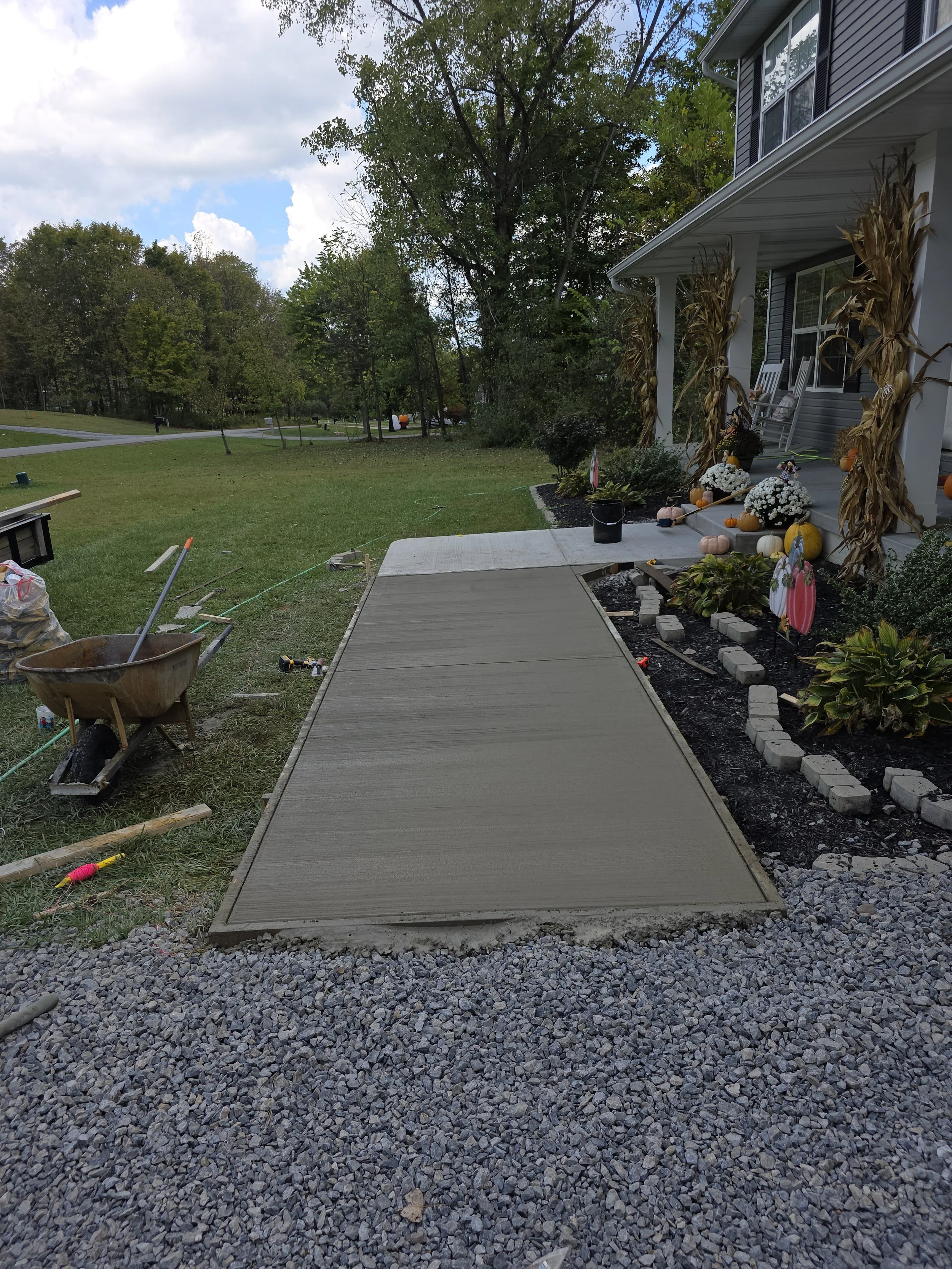 Concrete sidewalk with forms, repair, cement
