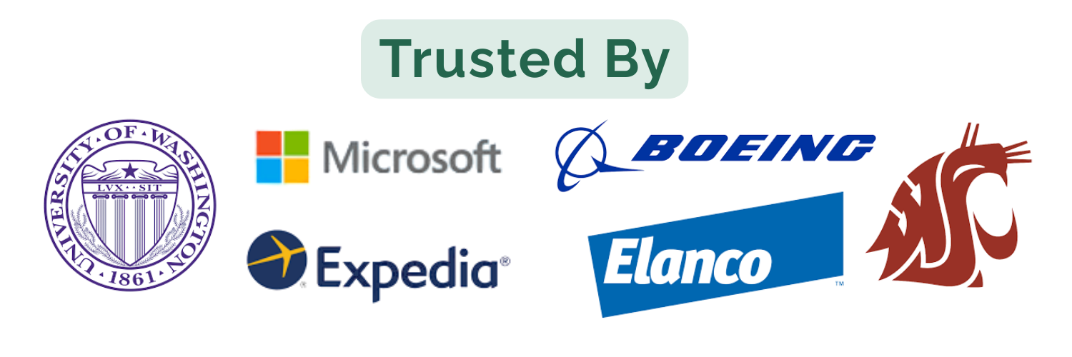 Trusted by: Microsoft, University of Washington, Expedia, Elanco, Boeing, Washington State University