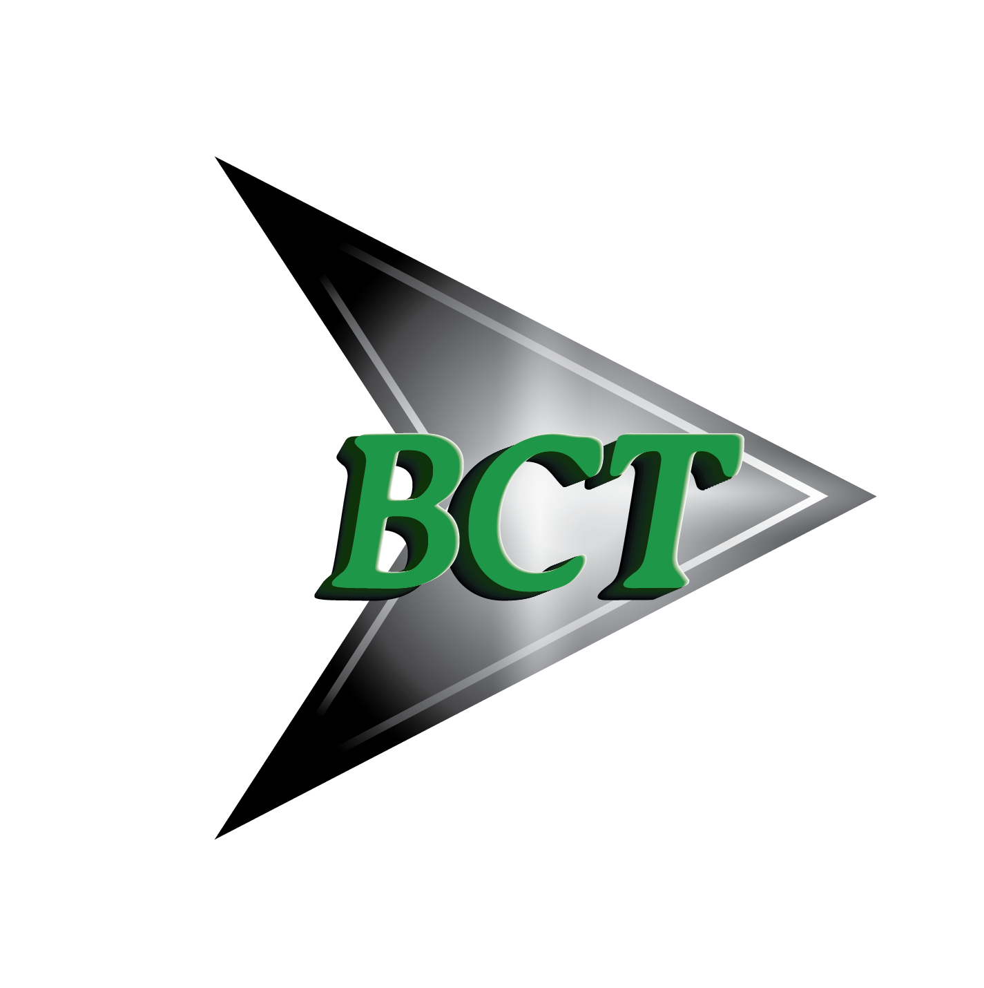 A black and gray 3D arrow pointing to the upper left, with a green 3D text 'BCI' in the center.