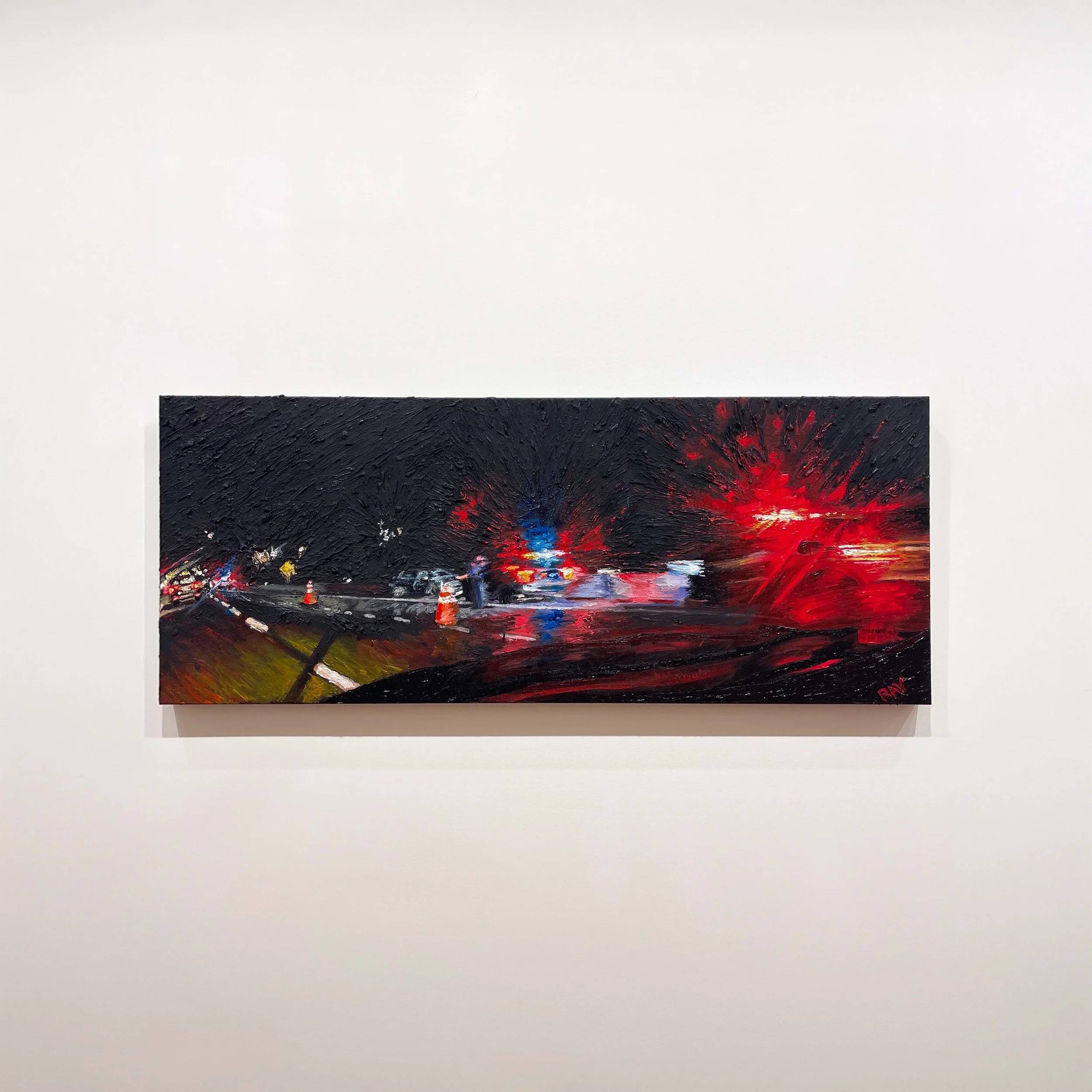 Rebecca Visger,
No Time to Stop, 2026,
Acrylic on canvas, 16” x 40”,
$700