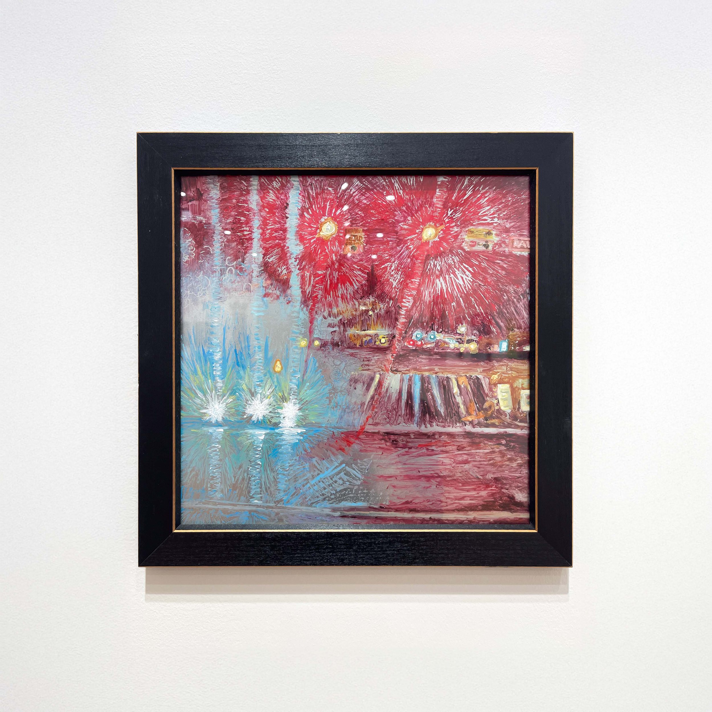 Rebecca Visger,
Starburst, 2026,
Acrylic on steel, 12” x 12”,
$250, Frame included 