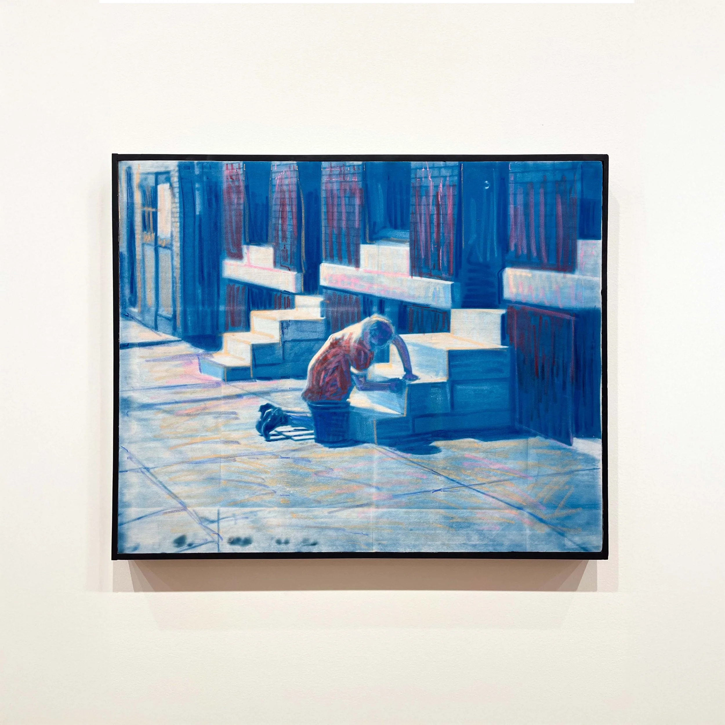 Andy Weinstein,
Marble Pride, 2025,
Oil pastel and cyanotype 
on linen, 21” x 26”,
Courtesy of Lynn Coffland, NFS