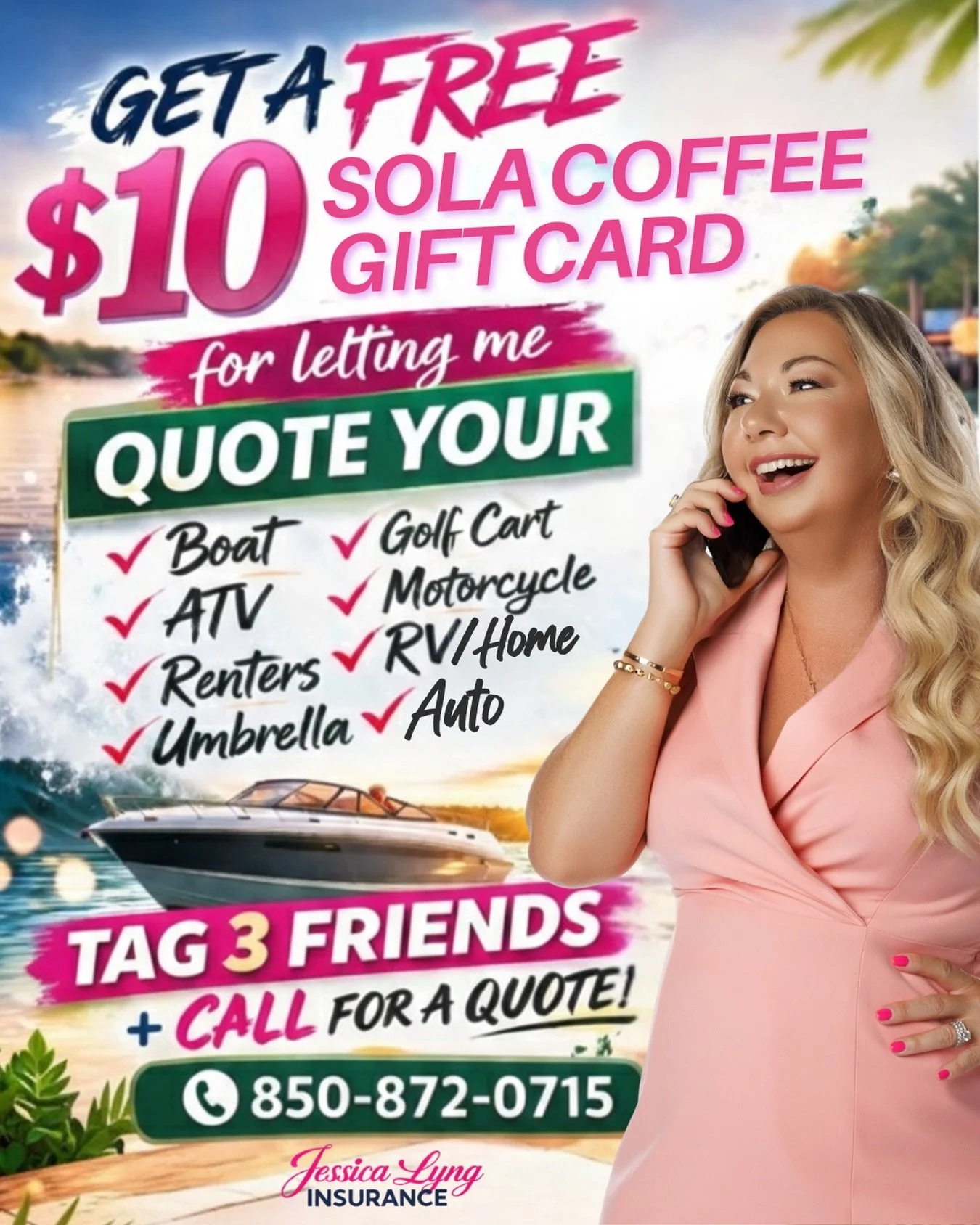 If it floats, rolls, or makes summer more fun&hellip; it should be properly insured. 🙌

Get a free $10 Sola Coffee Bar gift card just for letting us give you a quote! 

THIS WEEK ONLY - Ends February 28. 

Tag 3 friends + give Lyng a ring to get sta