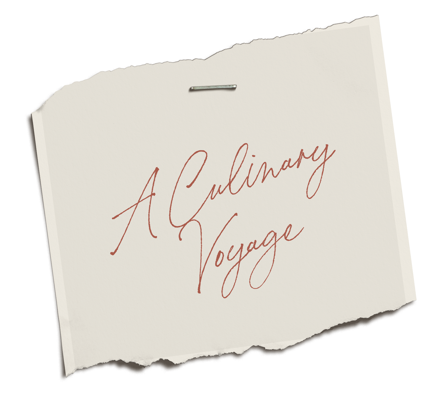 Torn piece of paper with the handwritten words 'A Okayiney Voyage' in cursive