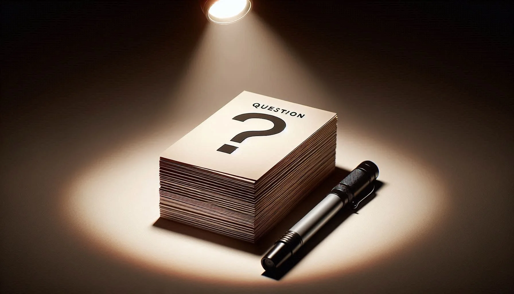 a single bold question mark drawn on the top card,