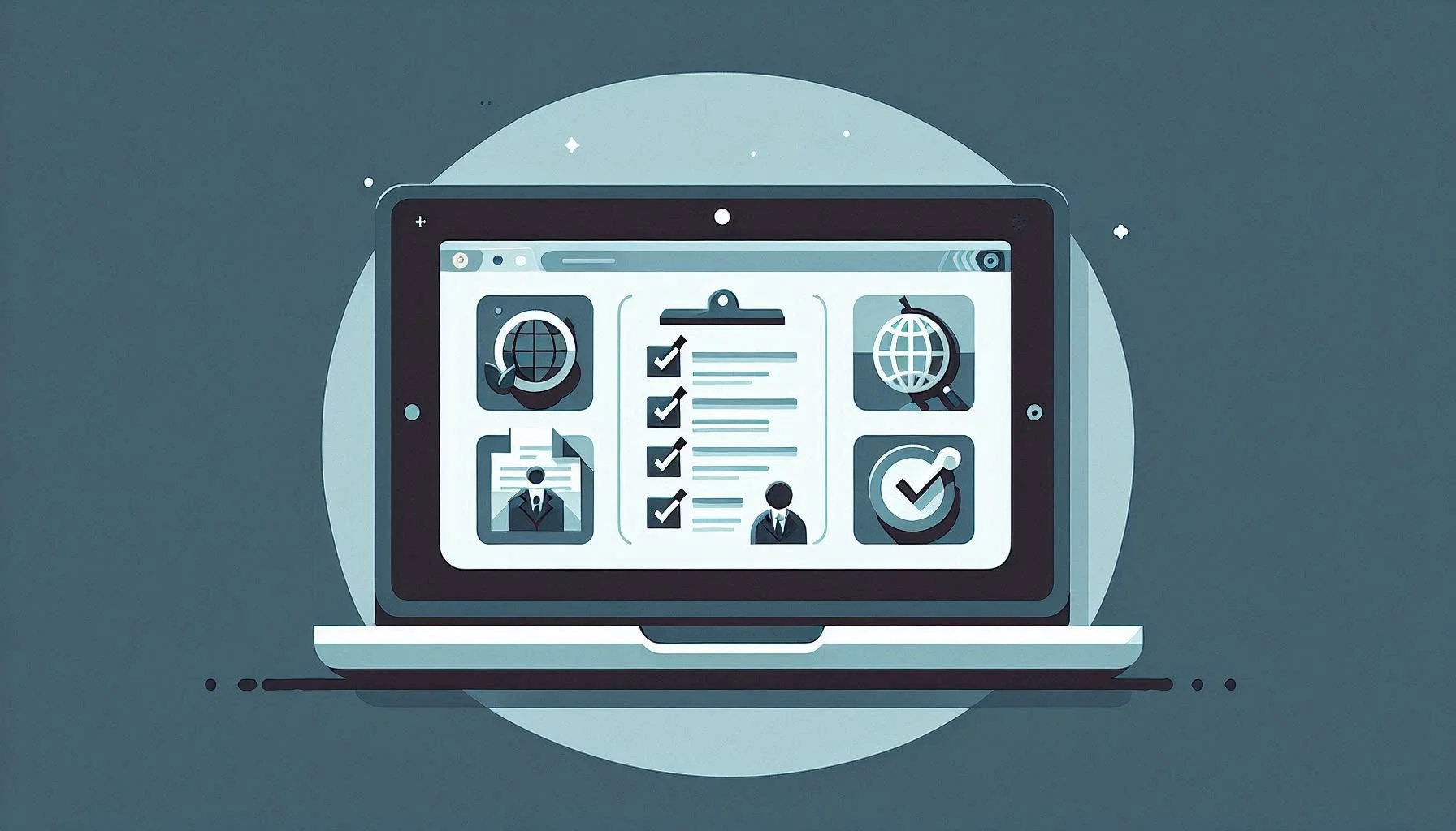 aptop screen with icons of official documents