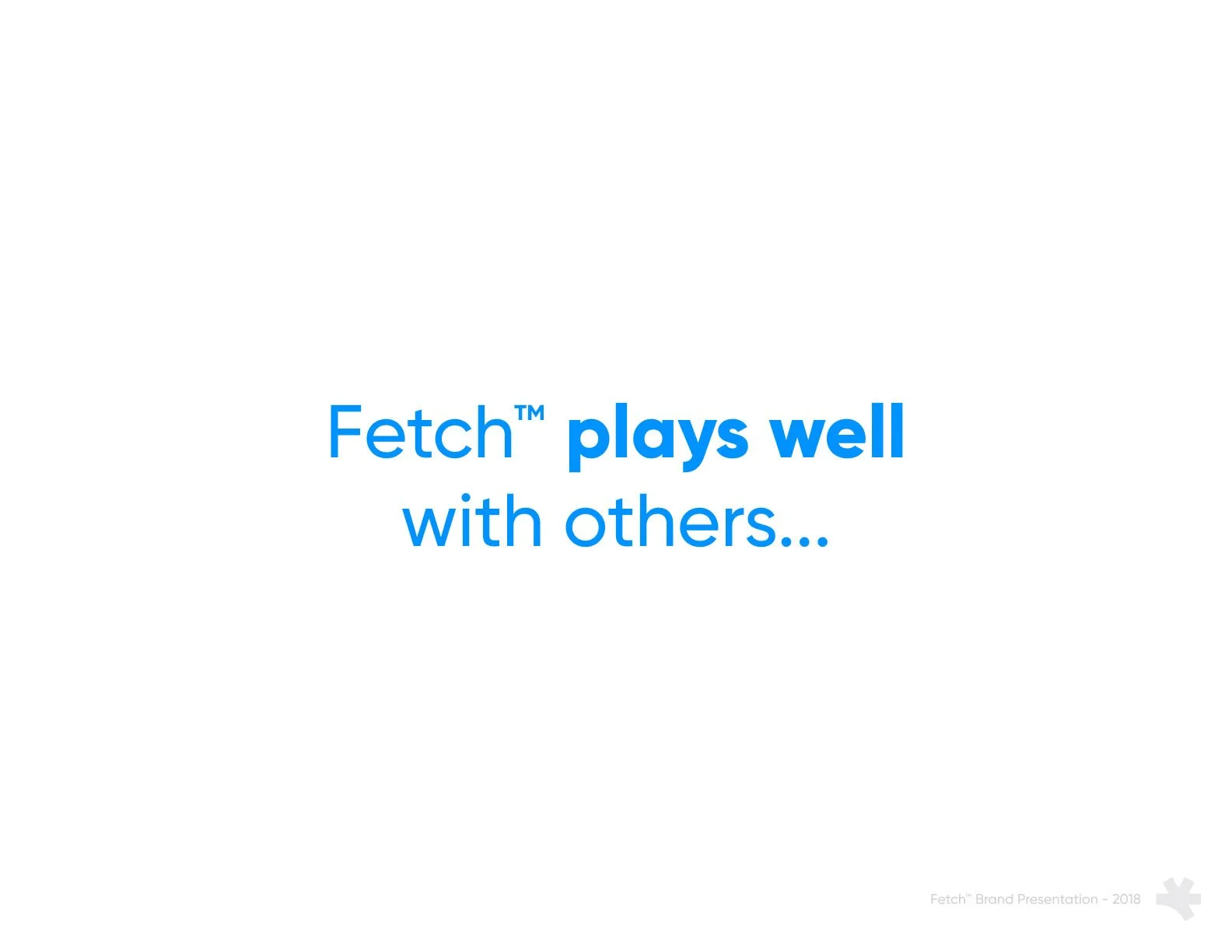 Slide with text: 'Fetch™ plays well with others...' in blue font.