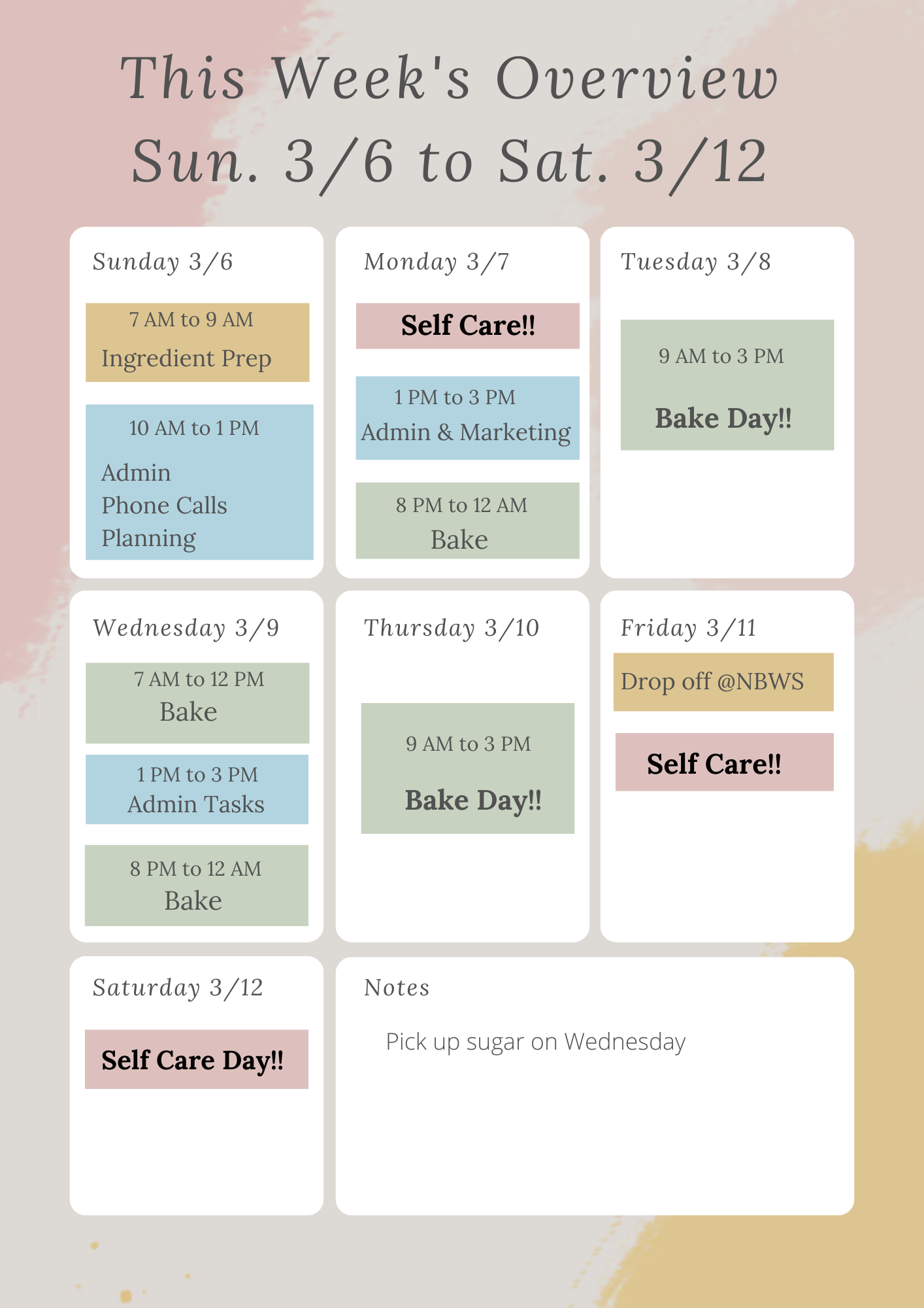 Weekly Overview Schedule | Admin Systems