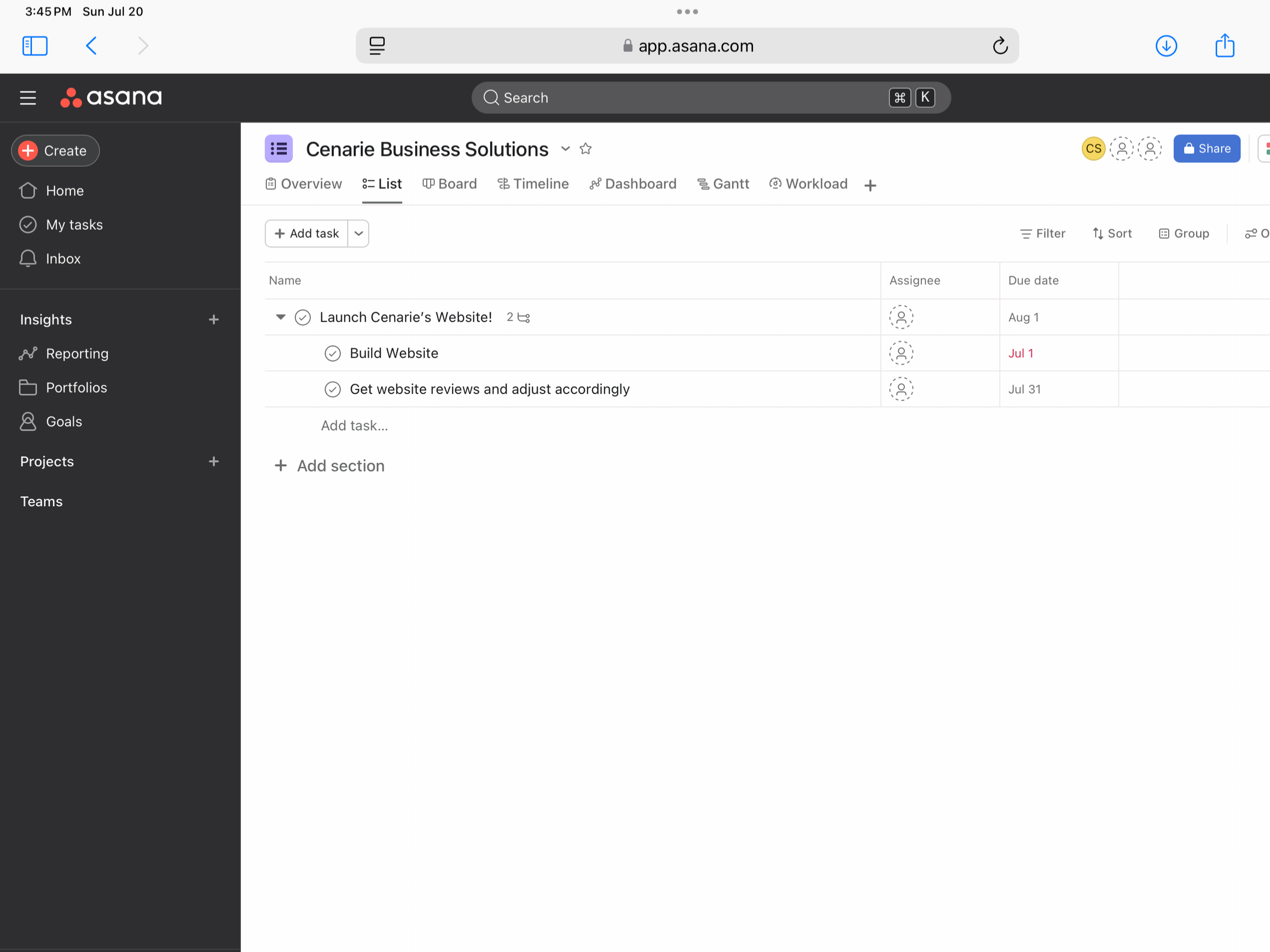 Asana Mock Project | Organizing projects and timelines create efficient workflows.