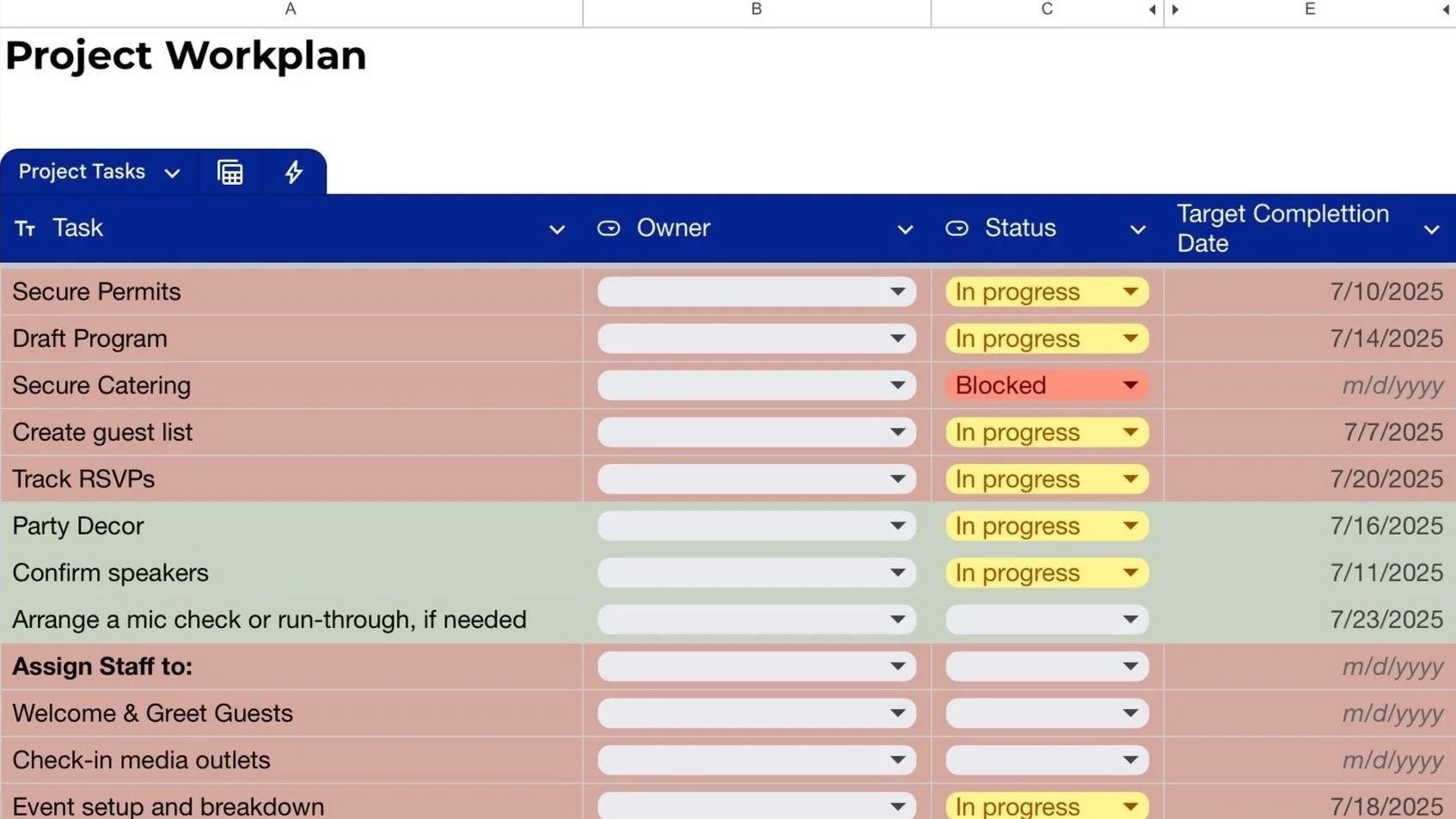 Mockup Project Workplan