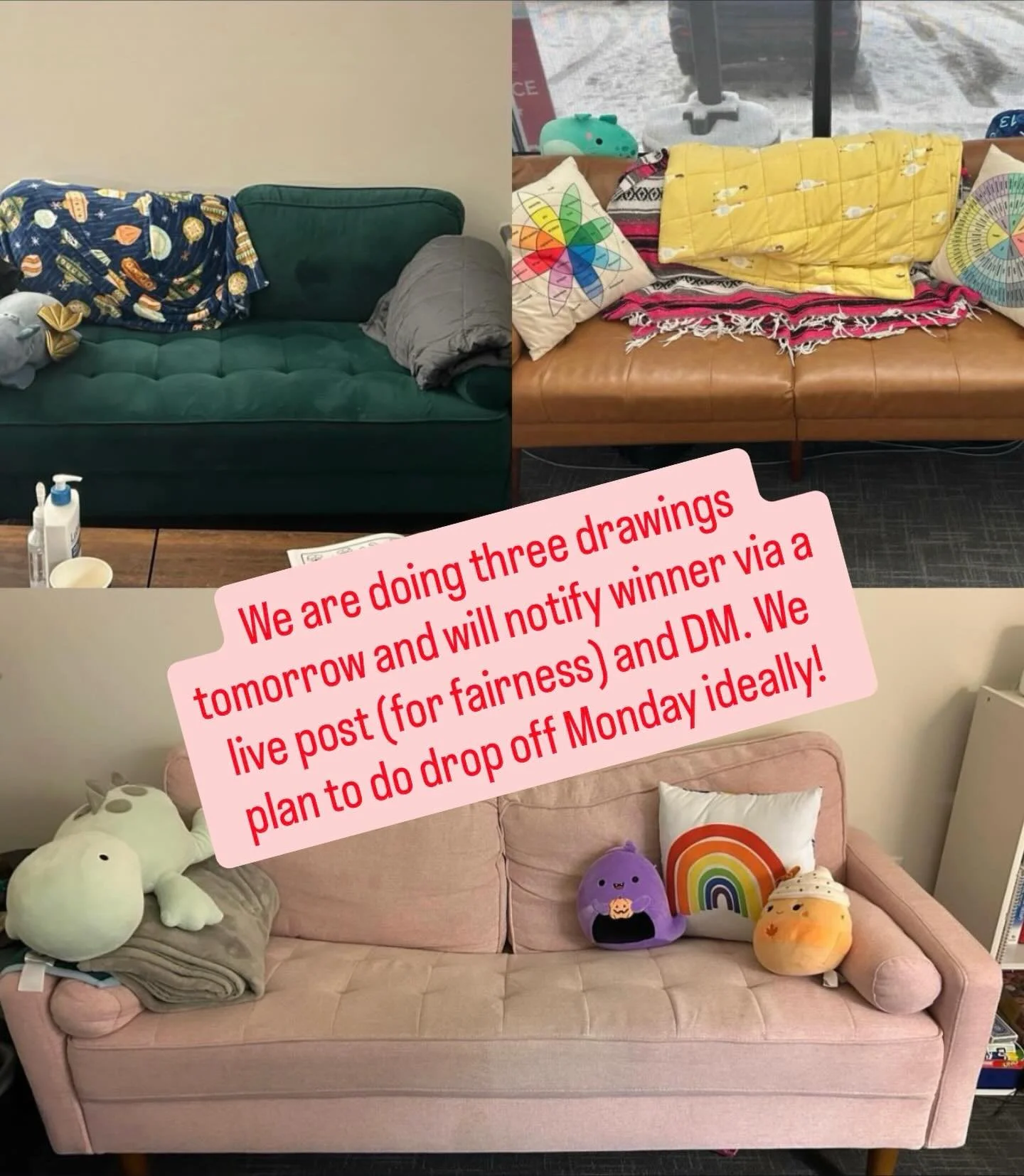 Come back tomorrow or give us a follow to see who gets the couches!

We have some more unused furniture we will be posting soon!