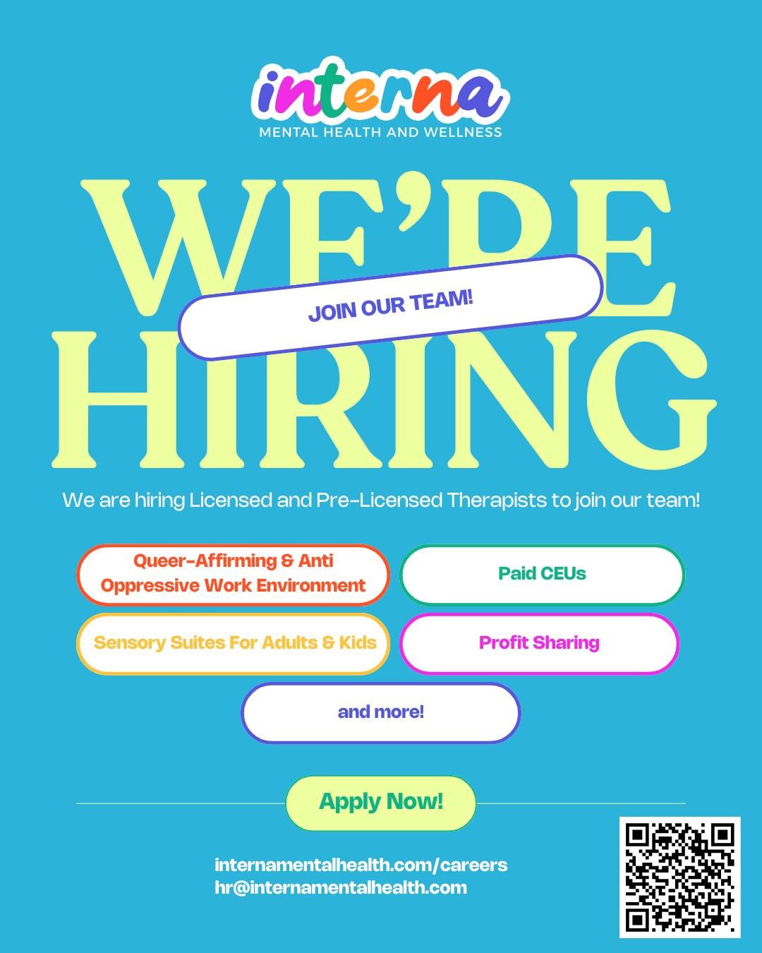 Come join us. We believe in fair compensation for therapists, collective voting, community and social justice. We have virtual only openings, (for those of us who wanna be in our sweatpants all day) as well as some hybrid spaces in our Inver Grove He