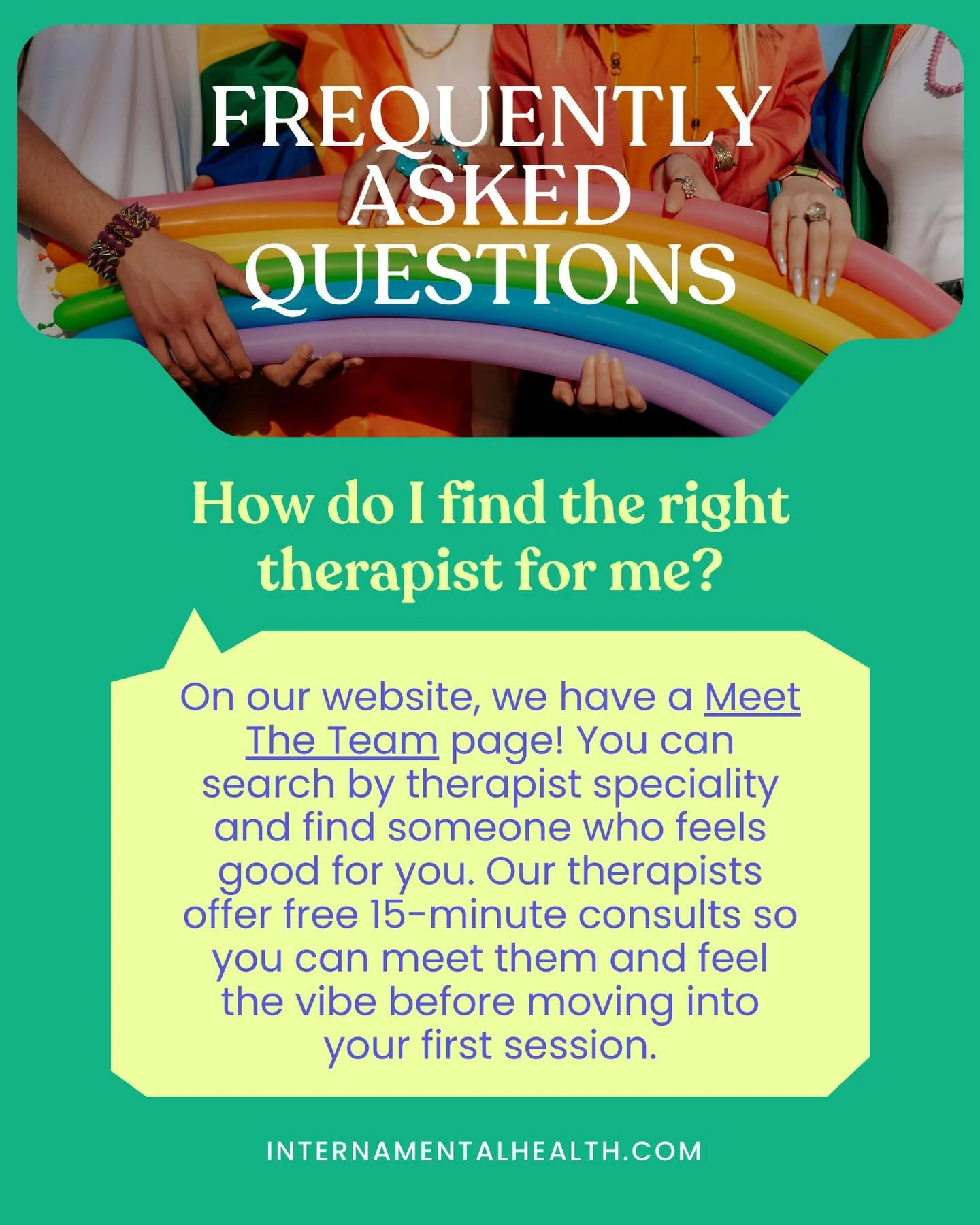 We have a magical goth witch who sprinkles fairy dust to find your perfect match for therapy if you still have questions after our website. The meet the team page is pretty magical too.