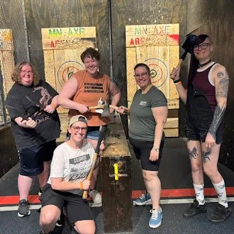 Back for round 3! The Eagan team loves an axe throwing competition. Axes &amp; shovels &amp; knives, oh my! We will definitely be back to crown a new winner! #internacollective #mnaxe